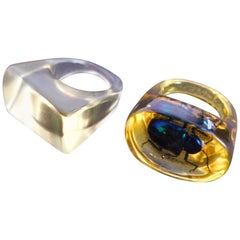Two Vintage Acrylic Rings One with Insect