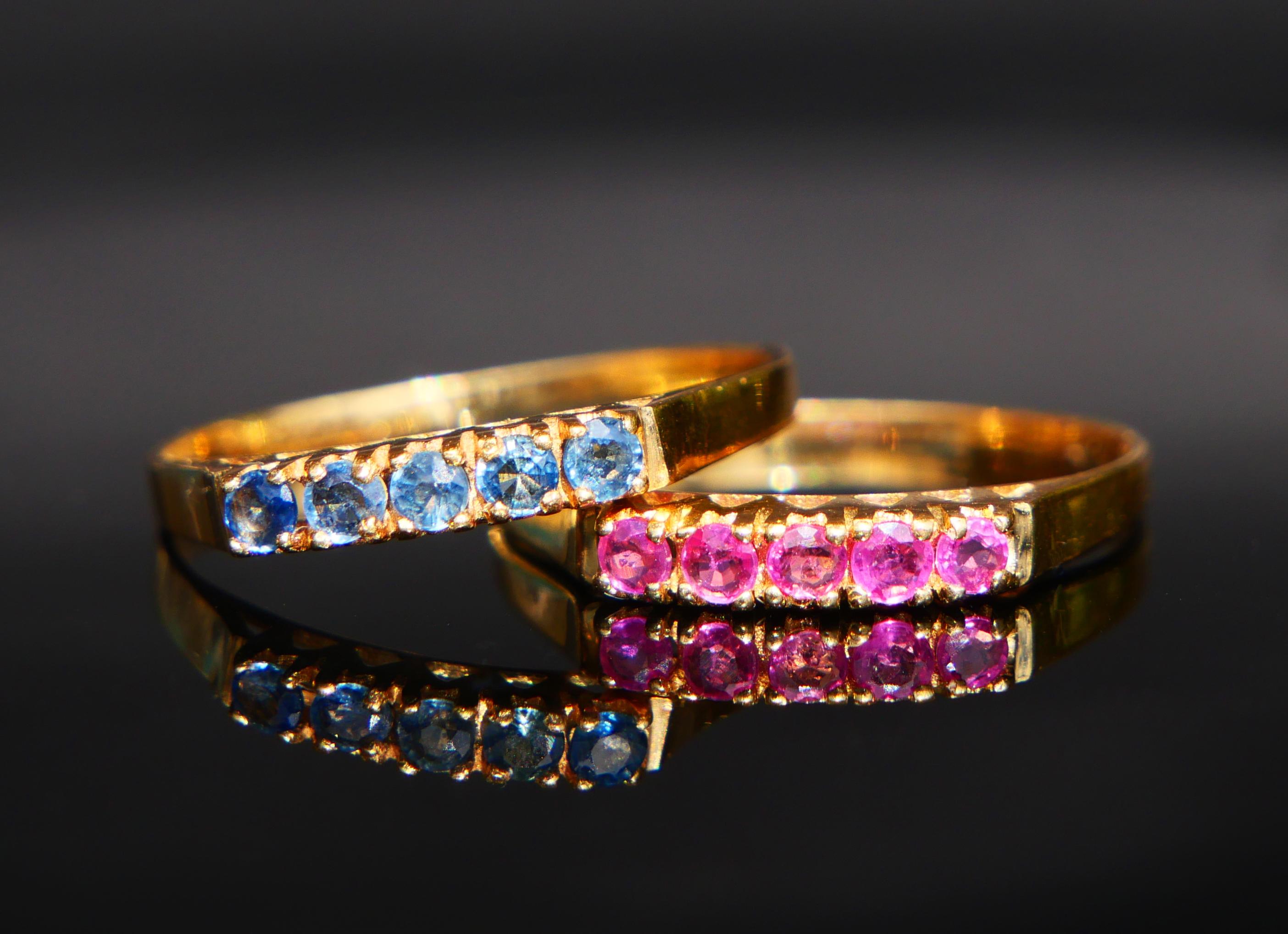 Two Vintage Alliance Rings 0.8ct natural Ruby Sapphire solid 18K Gold ØUS6.25 For Sale 5