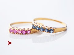 Dos Anillos Alianza Vintage 0,8ct Rubí Zafiro natural macizo Oro 18K ØUS6.25