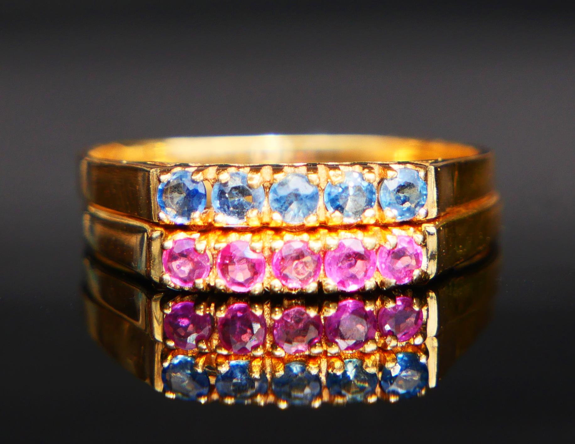 Two Vintage Alliance Rings 0.8ct natural Ruby Sapphire solid 18K Gold ØUS6.25 For Sale 4