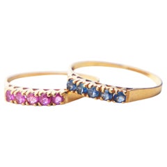 Two Vintage Alliance Rings 0.8ct natural Ruby Sapphire solid 18K Gold ØUS6.25