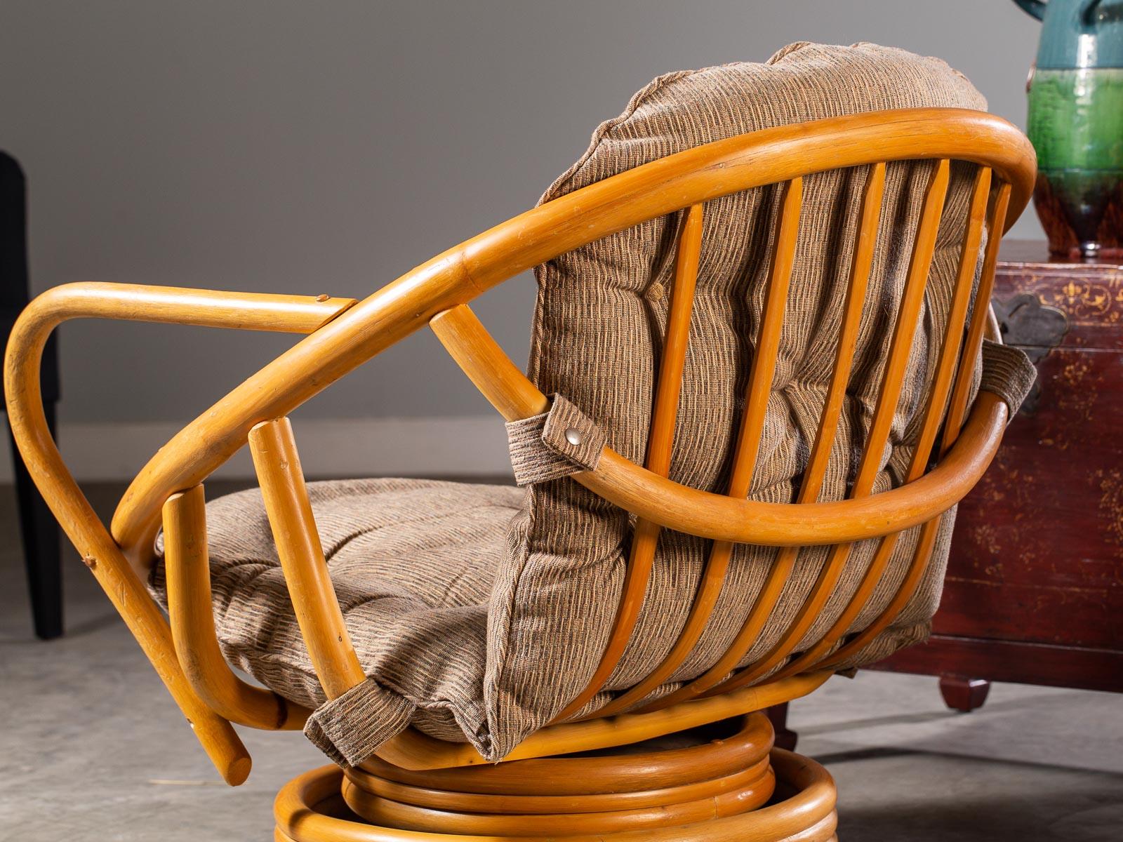 Two Vintage American Bamboo Swivel Rocking Egg Chairs, circa 1970 4