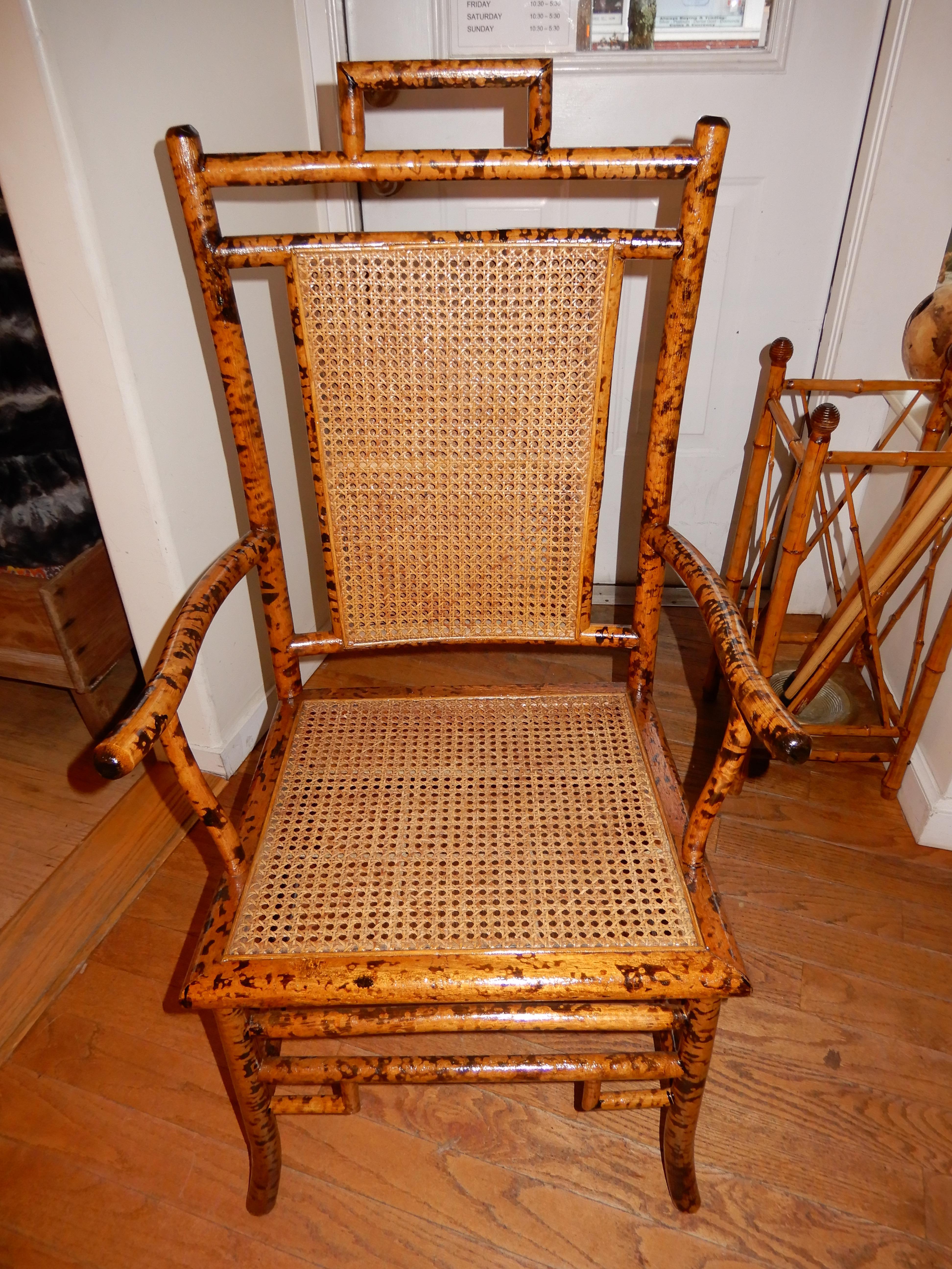 Anglo-Indian Pair of Vintage Bamboo and Cane Side Chairs/Armchairs