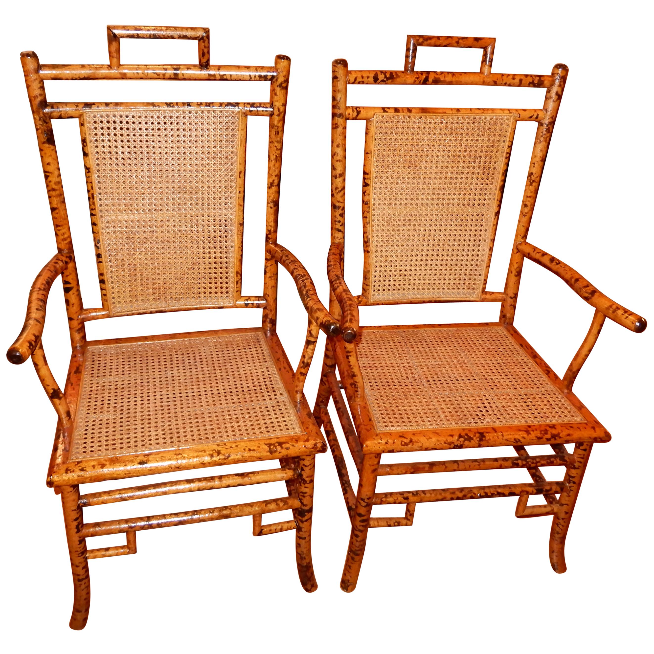 Pair of Vintage Bamboo and Cane Side Chairs/Armchairs