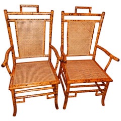 Pair of Vintage Bamboo and Cane Side Chairs/Armchairs