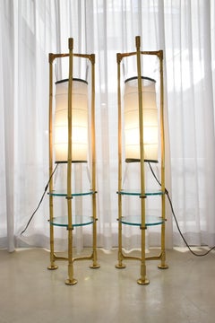 Pair of Vintage Brass Bamboo Floor Lamps, 1970s