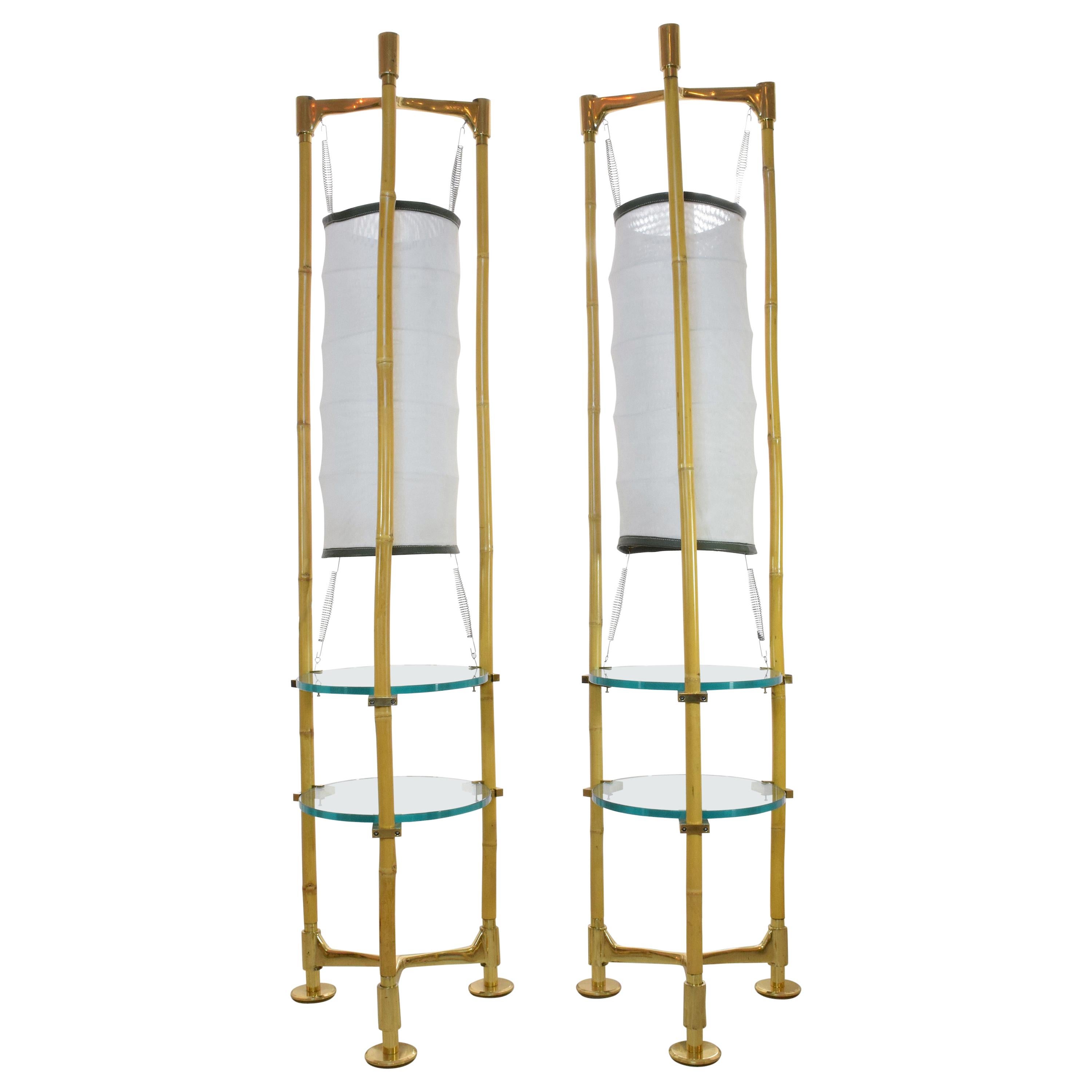 Pair of Vintage Brass Bamboo Floor Lamps, 1970s