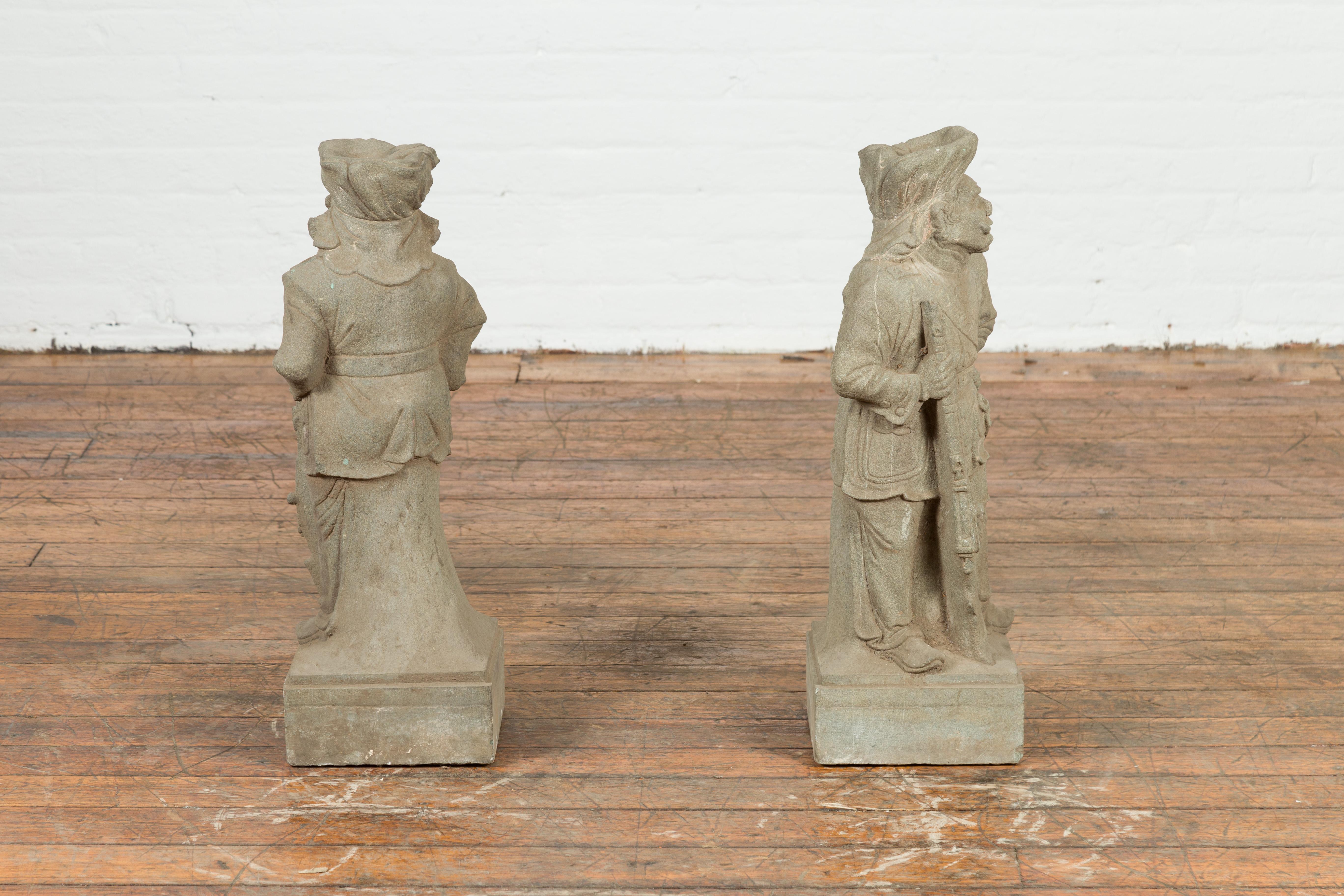 Two Vintage Carved Stone Sculptures of Soldiers from the British Indian Army For Sale 3