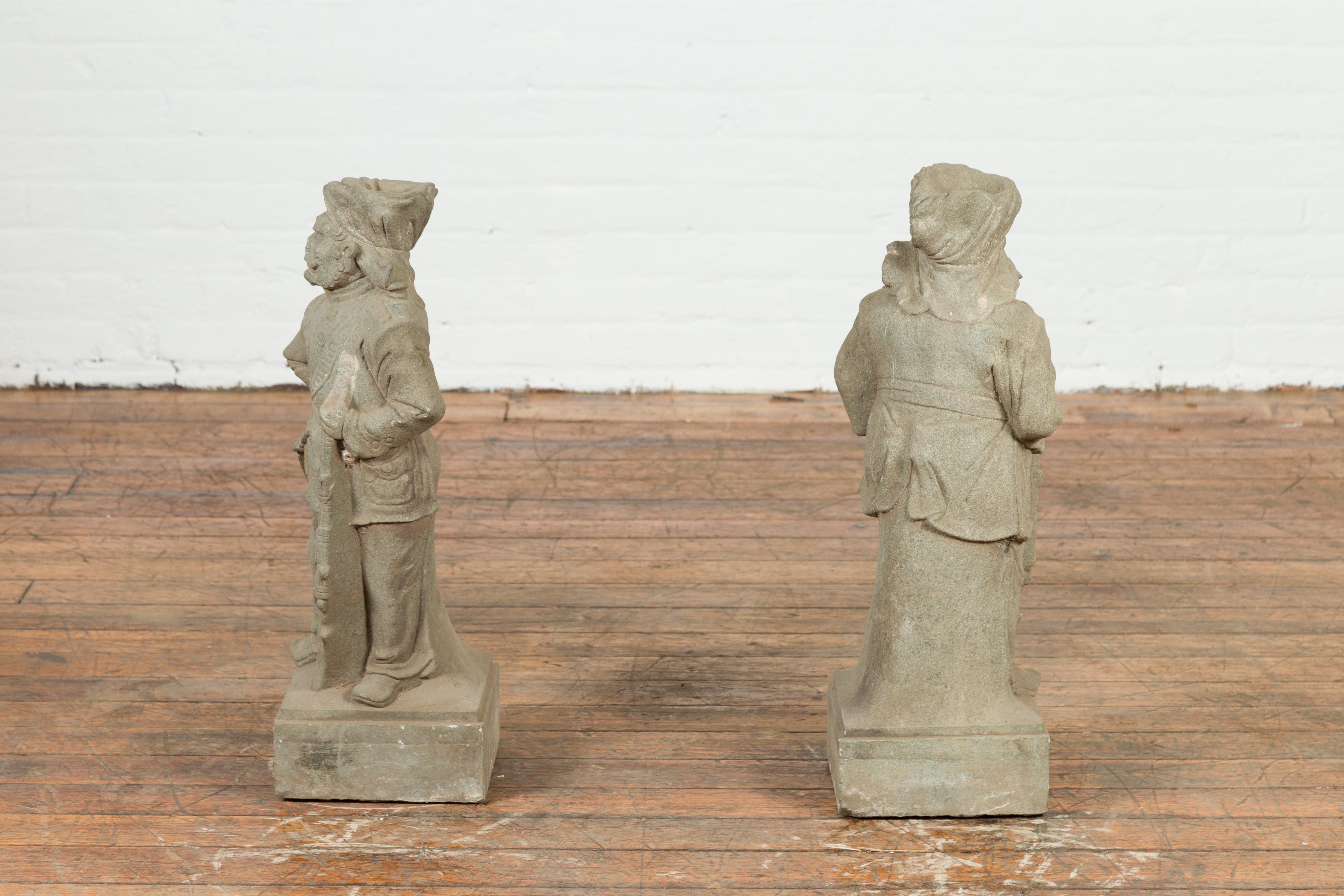 Two Vintage Carved Stone Sculptures of Soldiers from the British Indian Army For Sale 4
