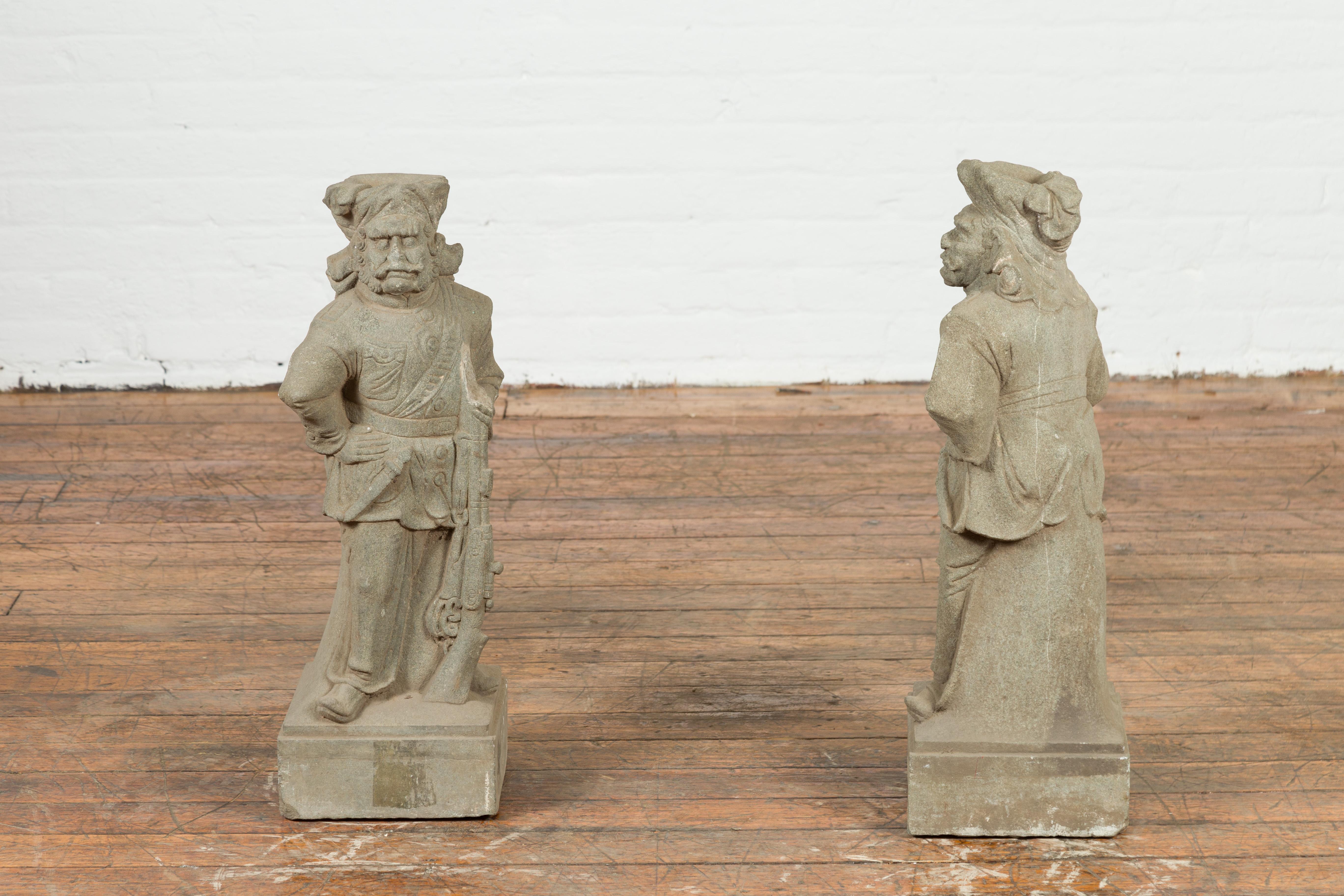 Two Vintage Carved Stone Sculptures of Soldiers from the British Indian Army For Sale 5