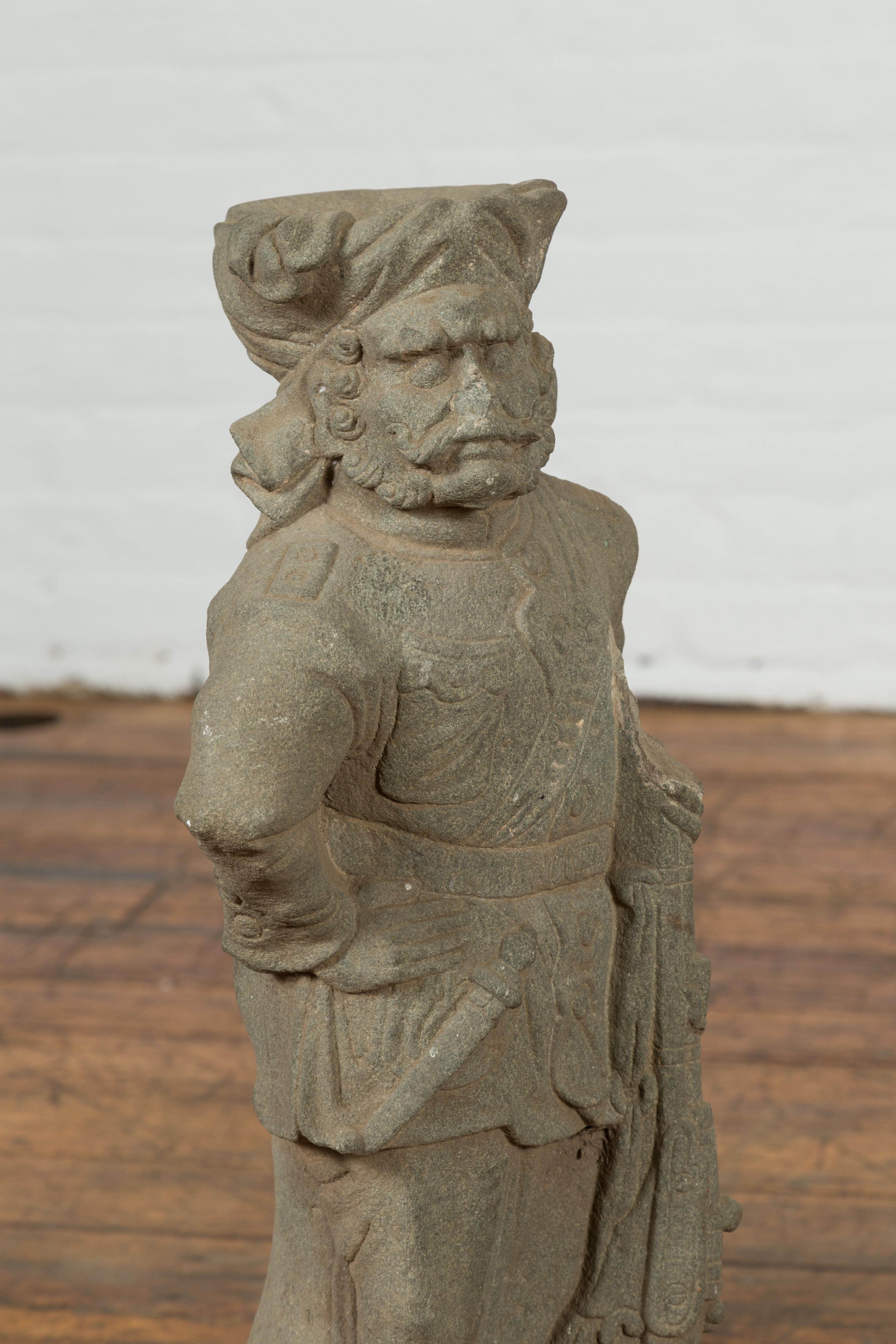 20th Century Two Vintage Carved Stone Sculptures of Soldiers from the British Indian Army For Sale
