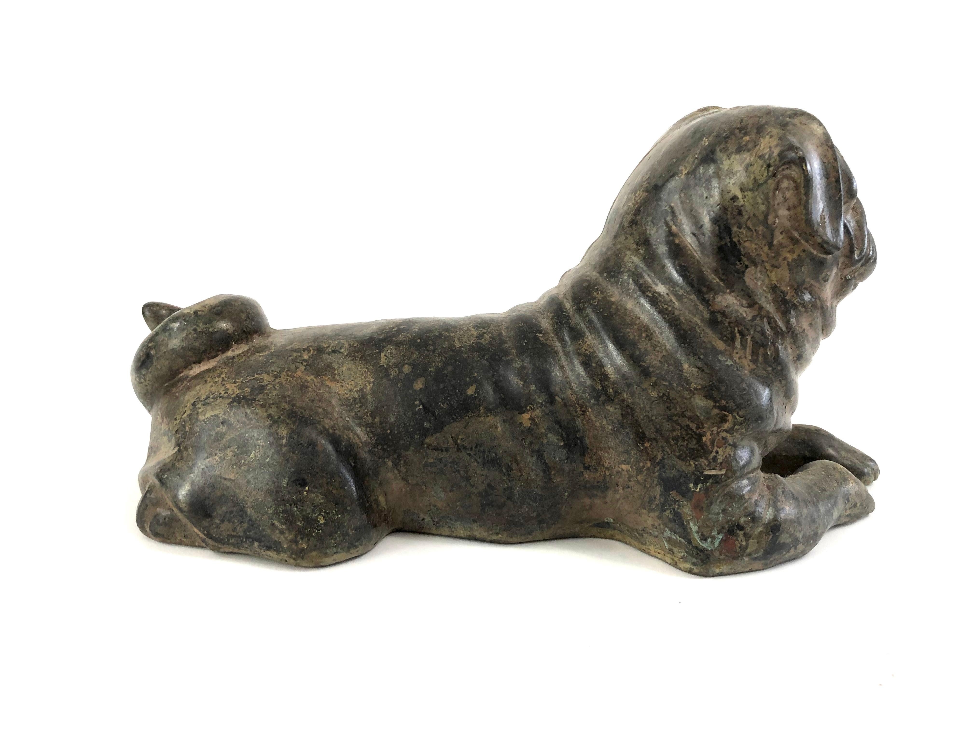 Vintage Cast Iron Pug Dog Sculpture In Good Condition In Essex, MA