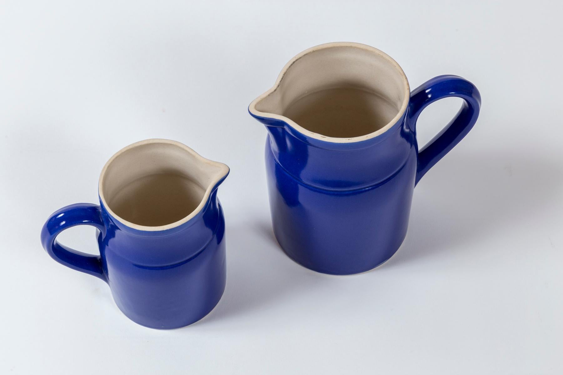 French Two Vintage Ceramic Dairy Pitchers, Digoin, France, circa 1960's For Sale