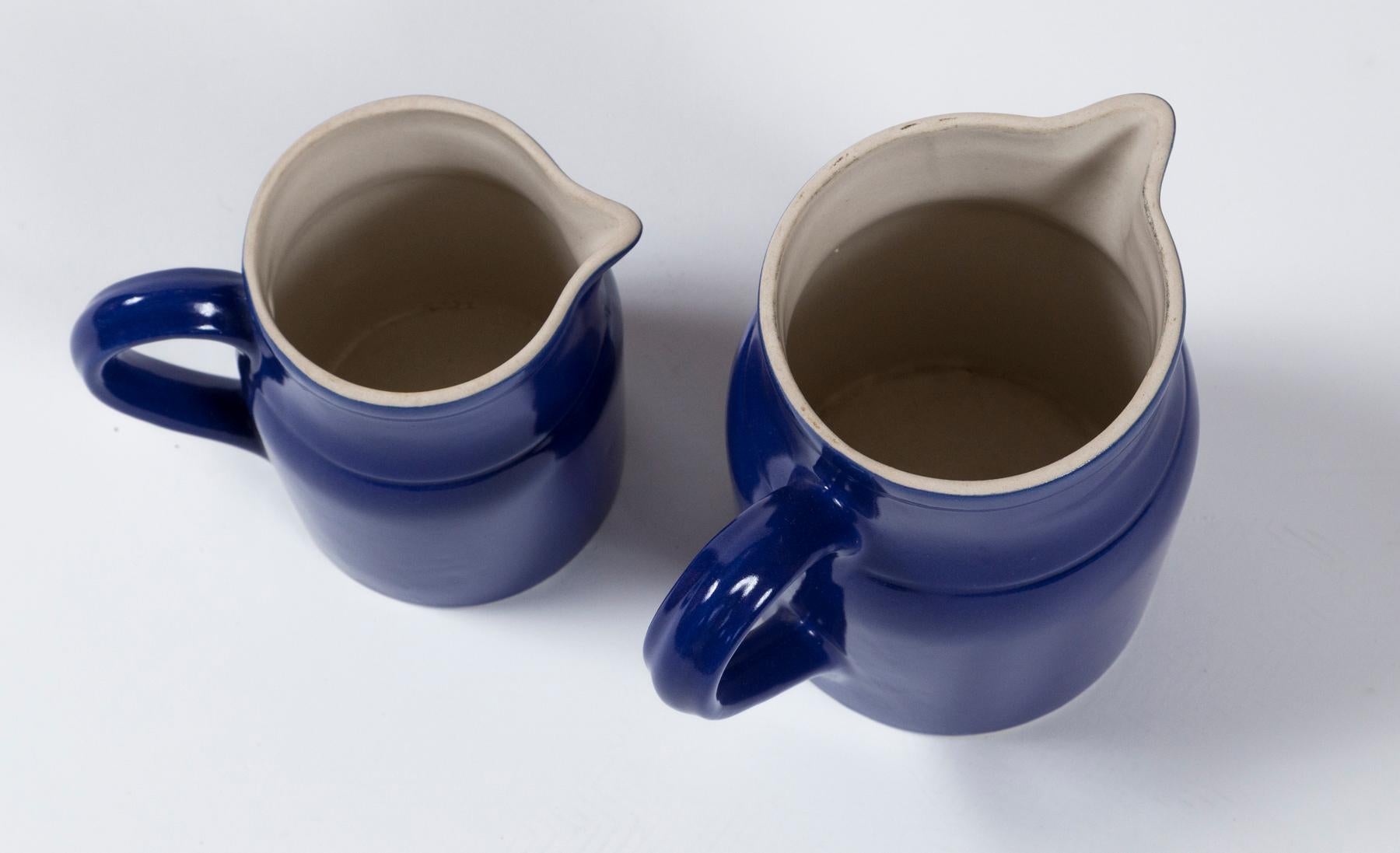 20th Century Two Vintage Ceramic Dairy Pitchers, Digoin, France, circa 1960's For Sale