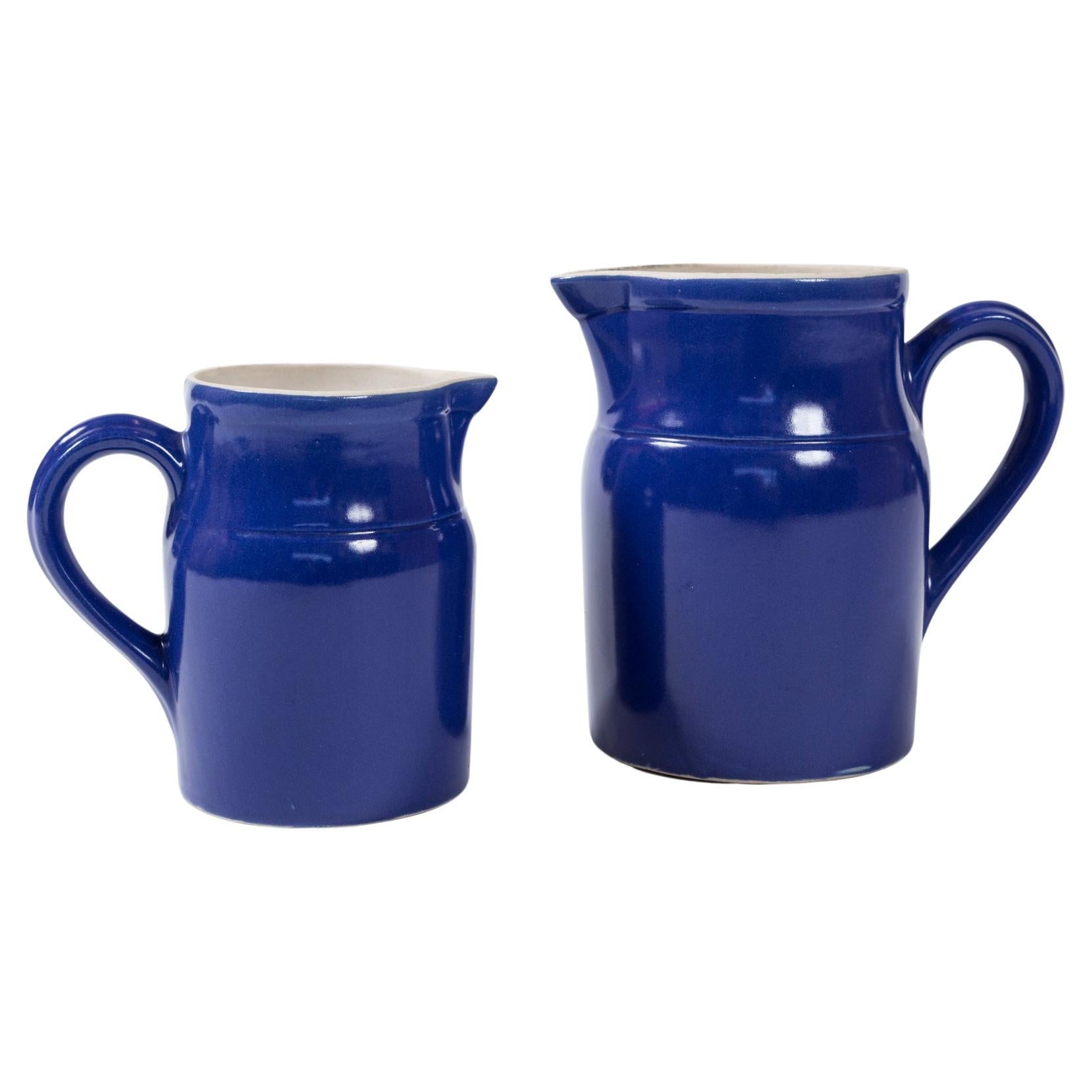 Two Vintage Ceramic Dairy Pitchers, Digoin, France, circa 1960's For Sale