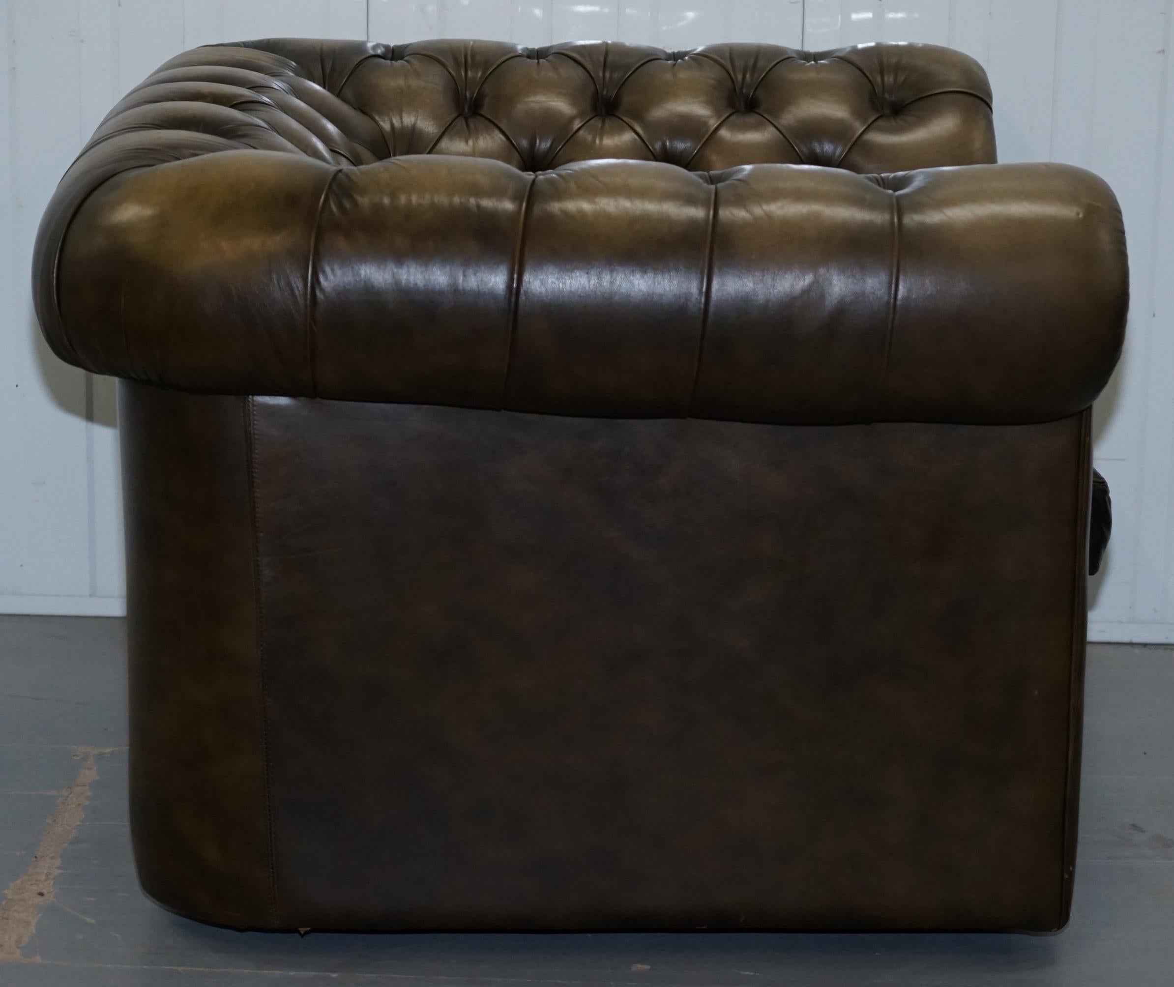 Two Vintage Chesterfield Leather Club Armchairs Feather Cushions For Sale 2