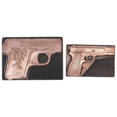 Two Vintage Copper Printing Blocks of Browning Handguns