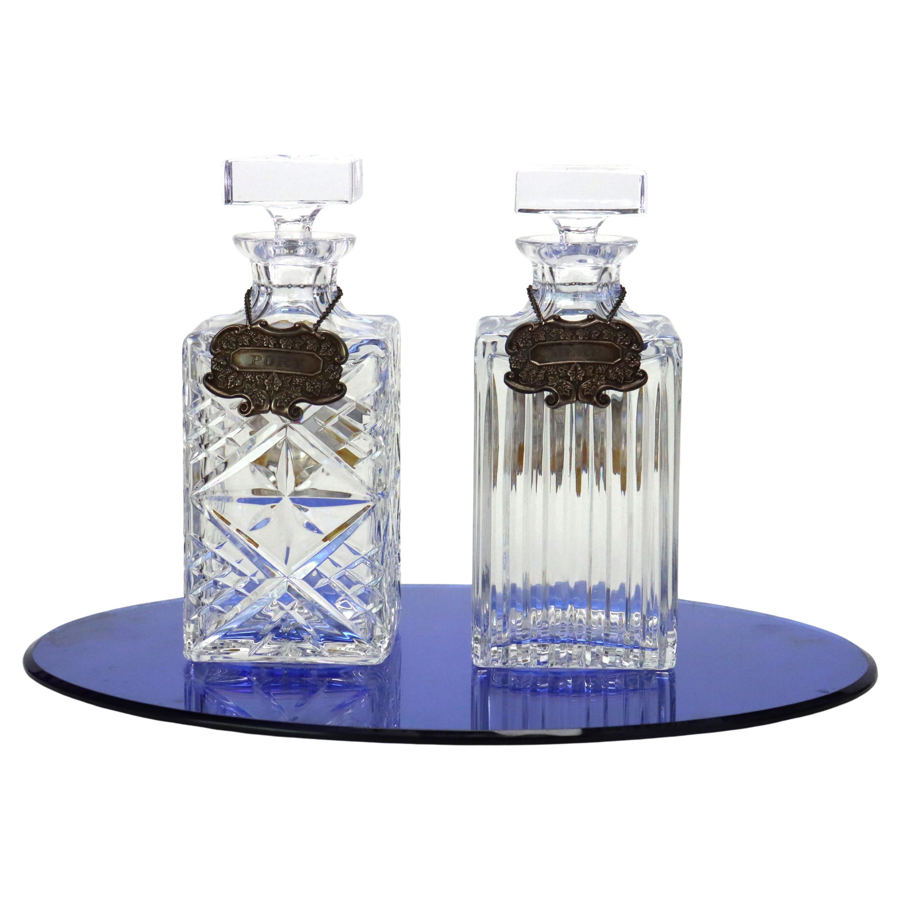Zwei Vintage Crystal & Sterling Silber Liquor Karaffen unsigned C1940 (9