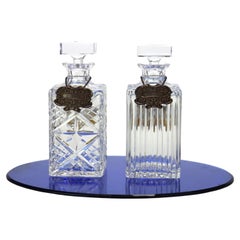 Two Vintage Crystal & Sterling Silver Liquor Decanters C1940