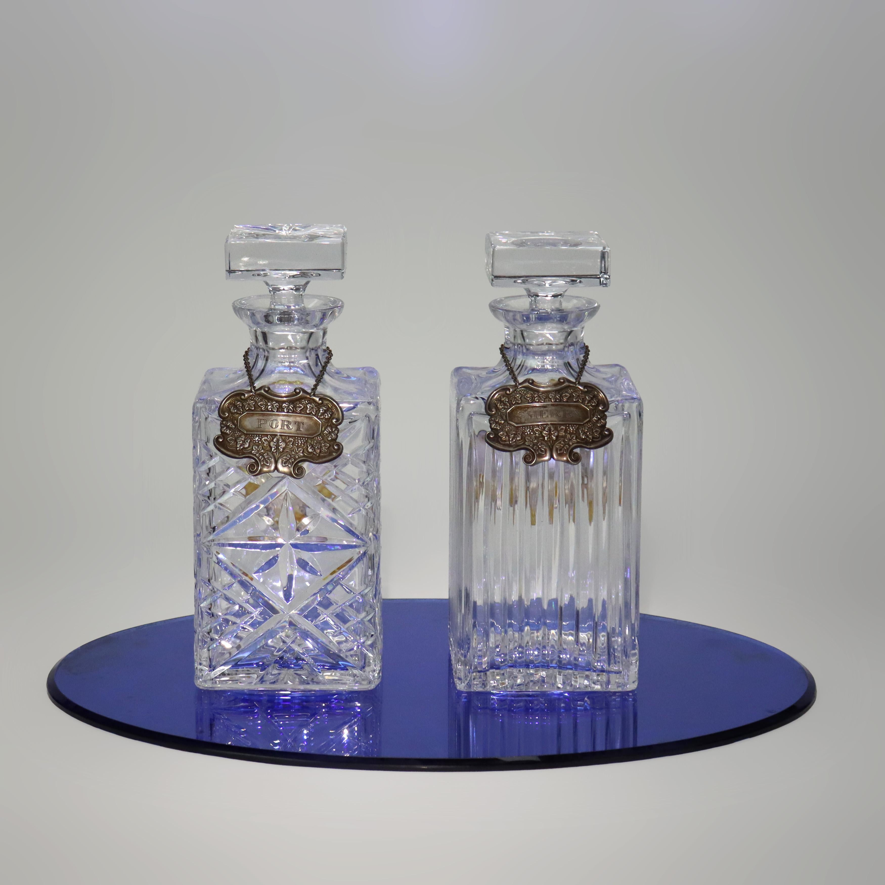Zwei Vintage Kristall & Sterling Silber Likör Dekanter C1940 (20. Jahrhundert) im Angebot