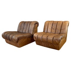 Two Vintage De Sede DS-85 Brown Leather Lounge Chairs, ‘A’ and ‘B’, c. 1970