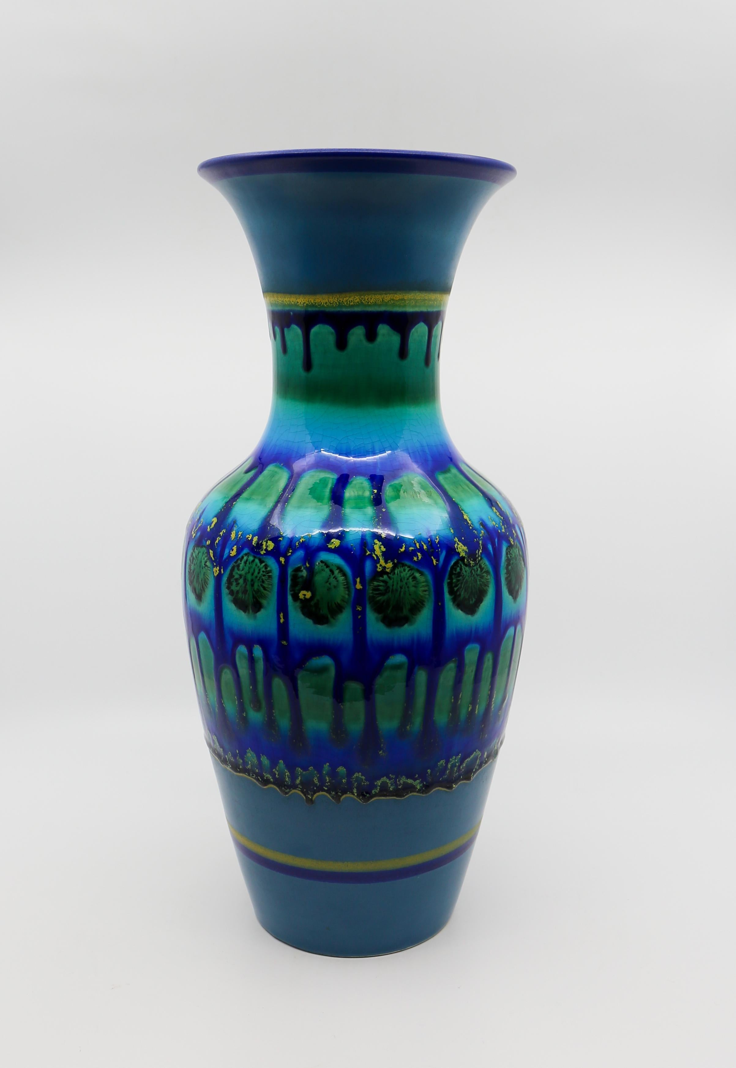 Deux vases Gouda vintage hollandais de style lave grasse bleue  Bon état - En vente à Antwerp, BE