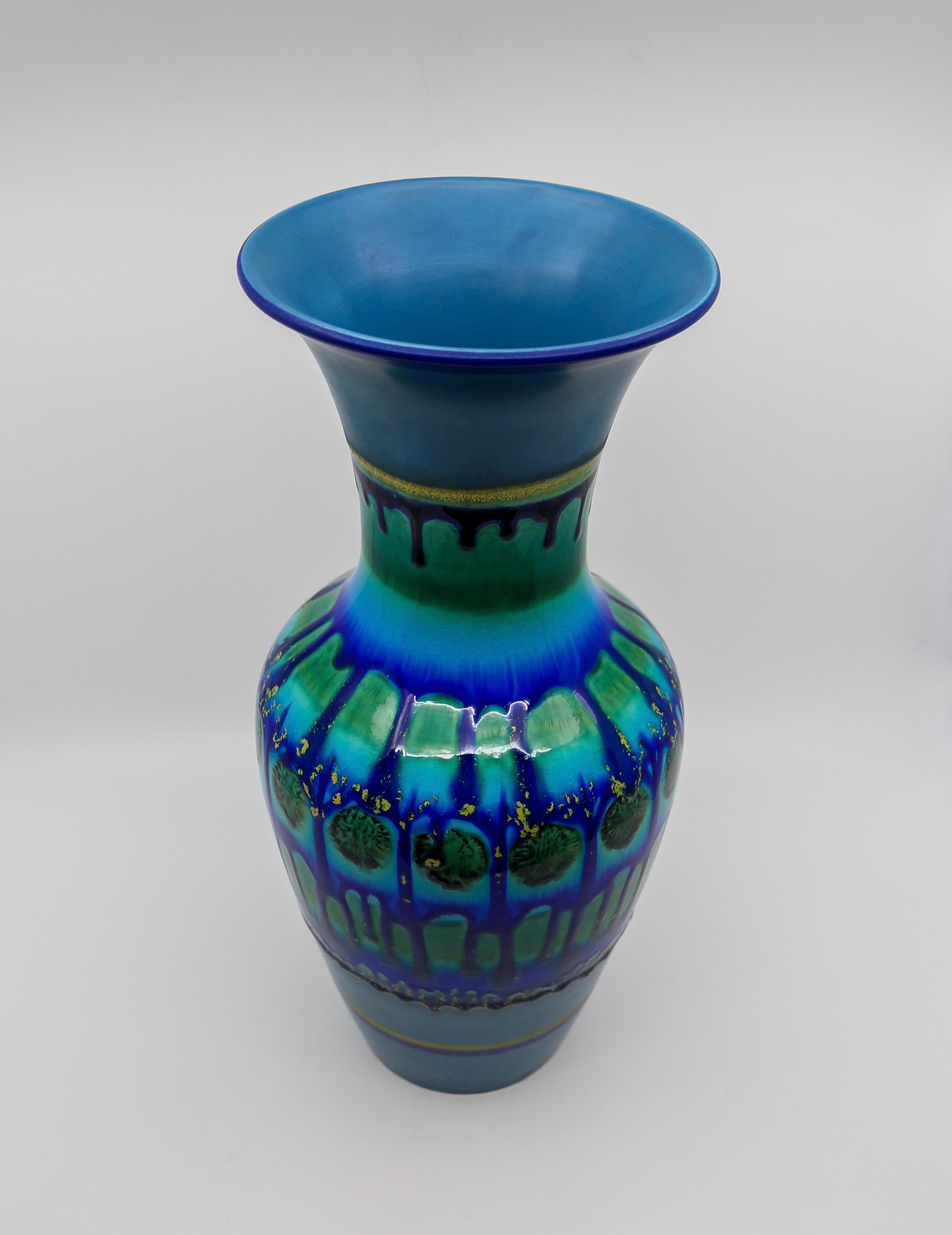 Céramique Deux vases Gouda vintage hollandais de style lave grasse bleue  en vente