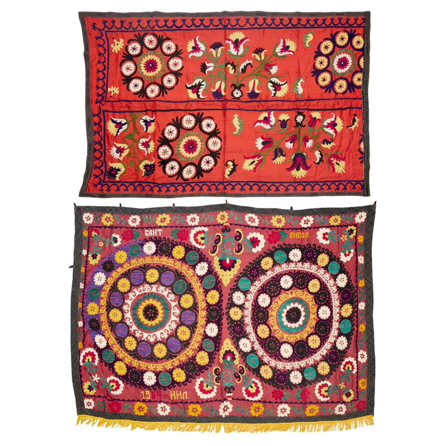 Two Vintage Embroidered Suzani Style Textiles from Central Asia - Ex Lewis Stein For Sale
