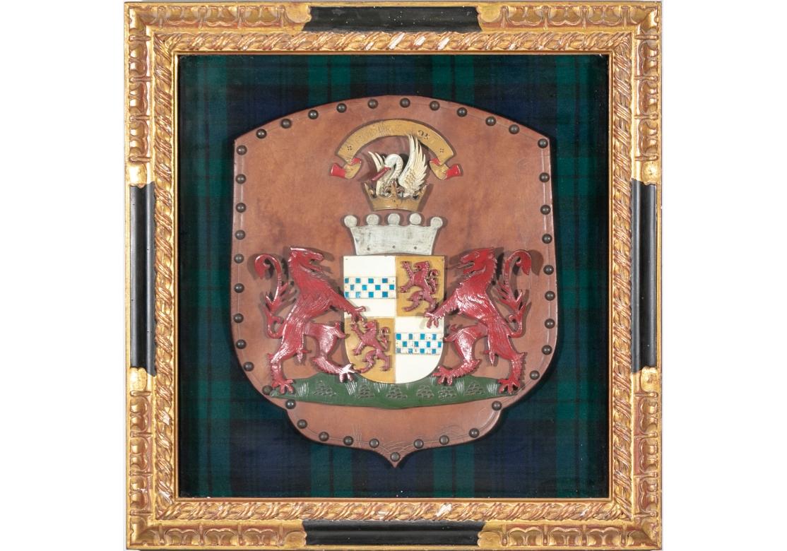 Two Vintage Framed Shield Form Heraldic Crests For Sale 1