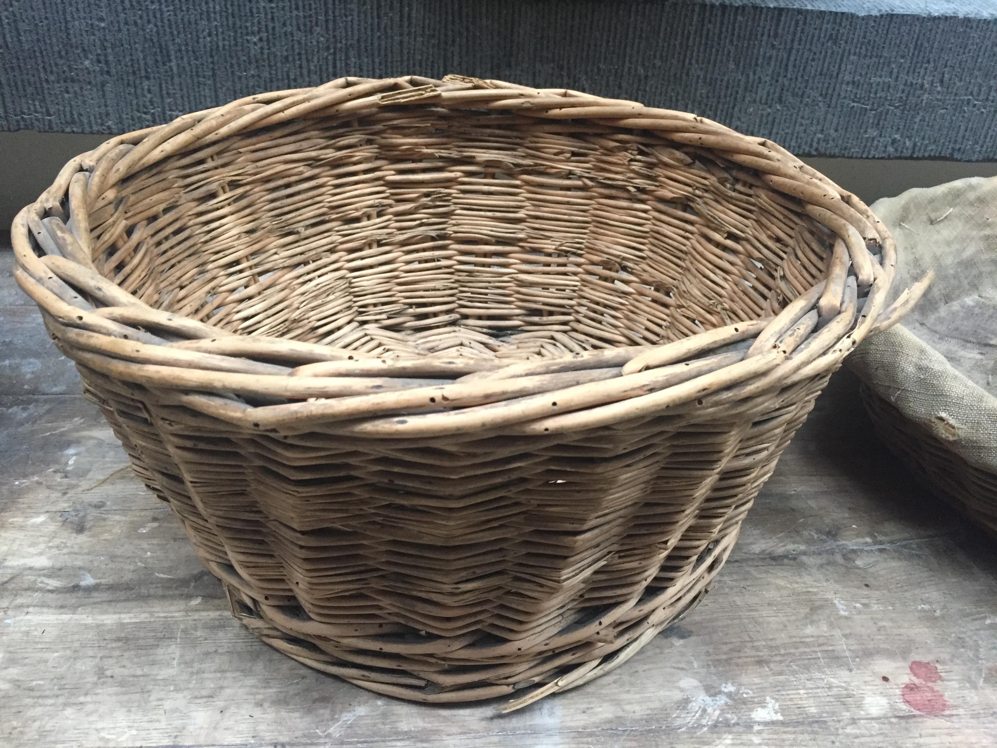 Rustic Two Vintage French Woven Wicker Bakers Baskets for Bread