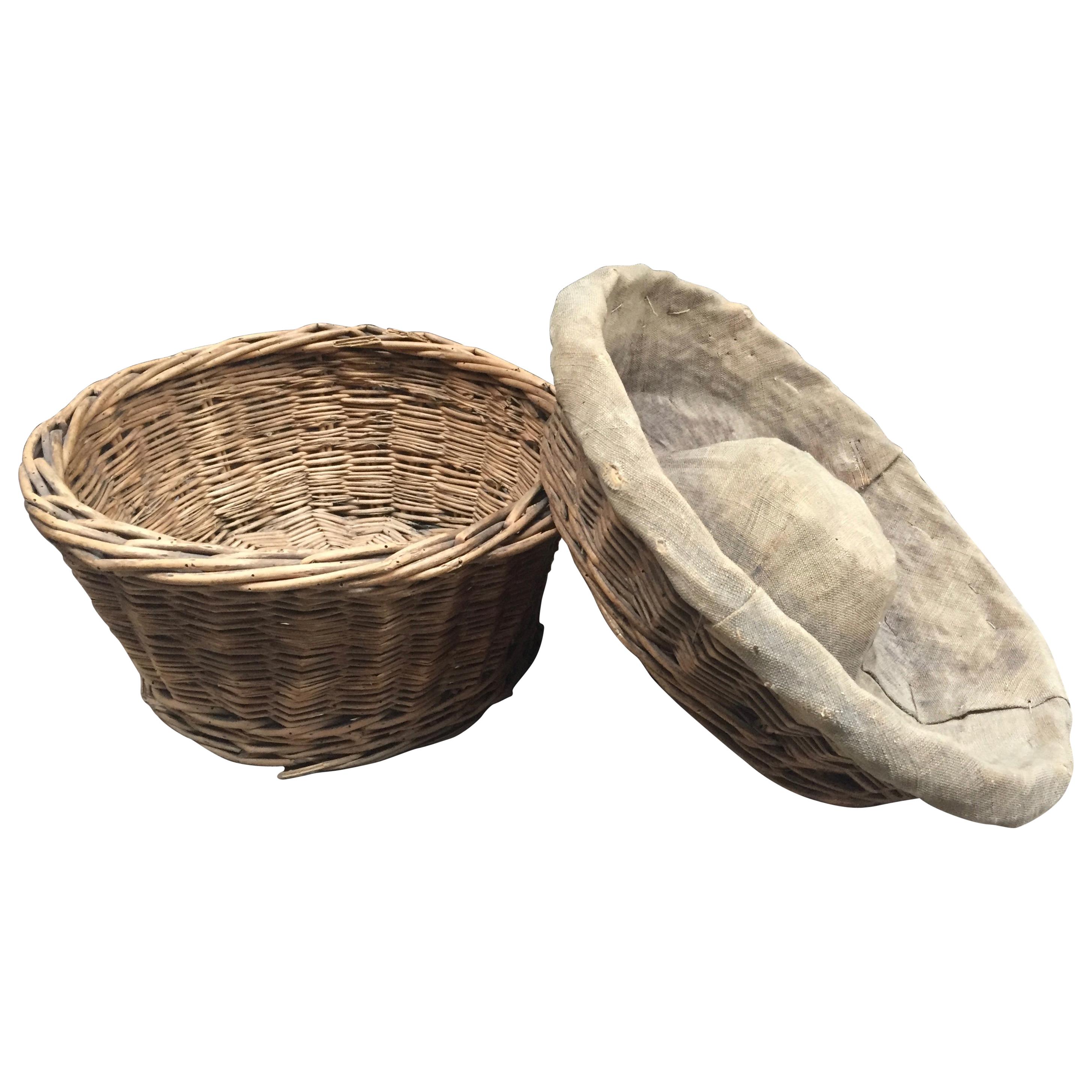 Two Vintage French Woven Wicker Bakers Baskets for Bread