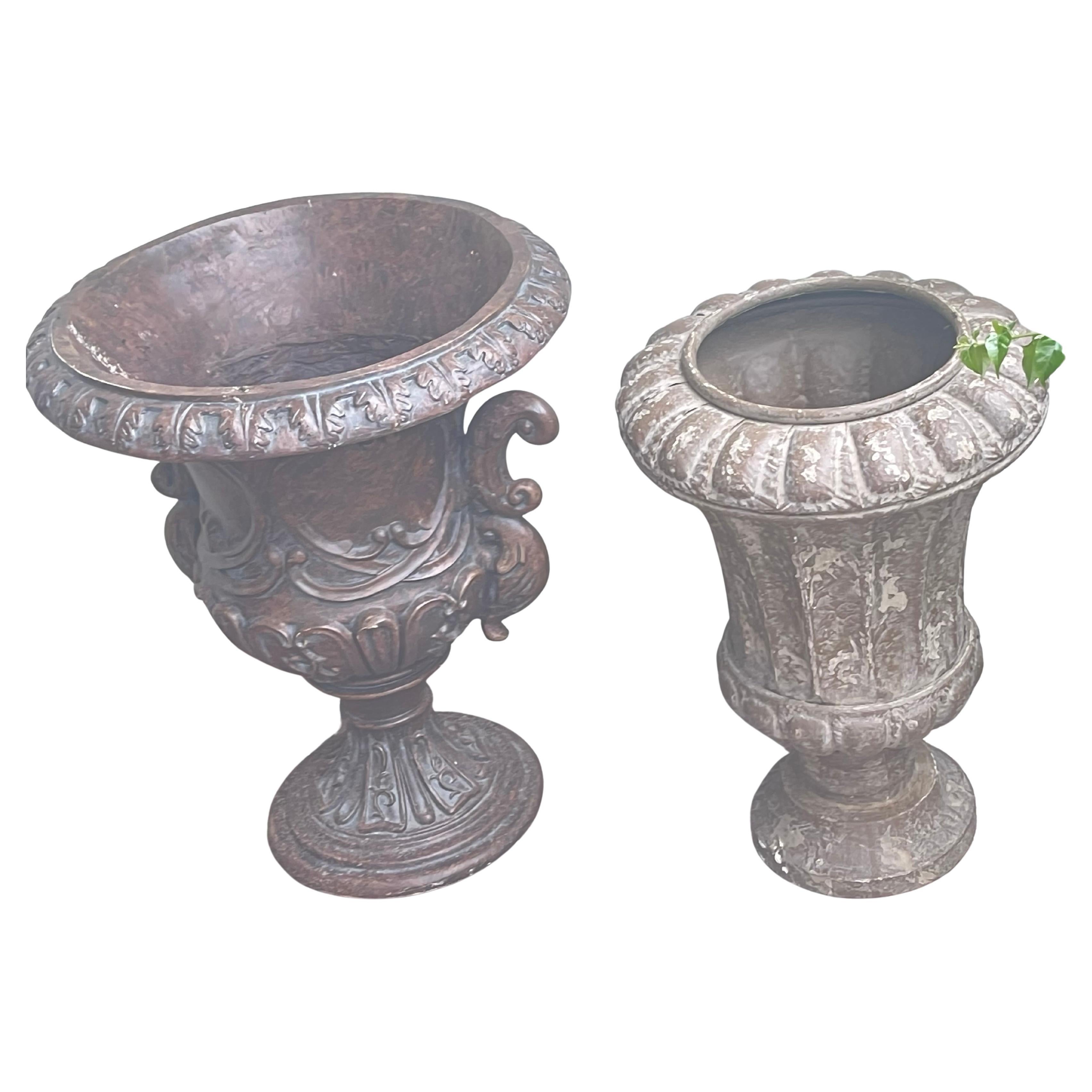 Two Vintage Garden Urn Planters For Sale