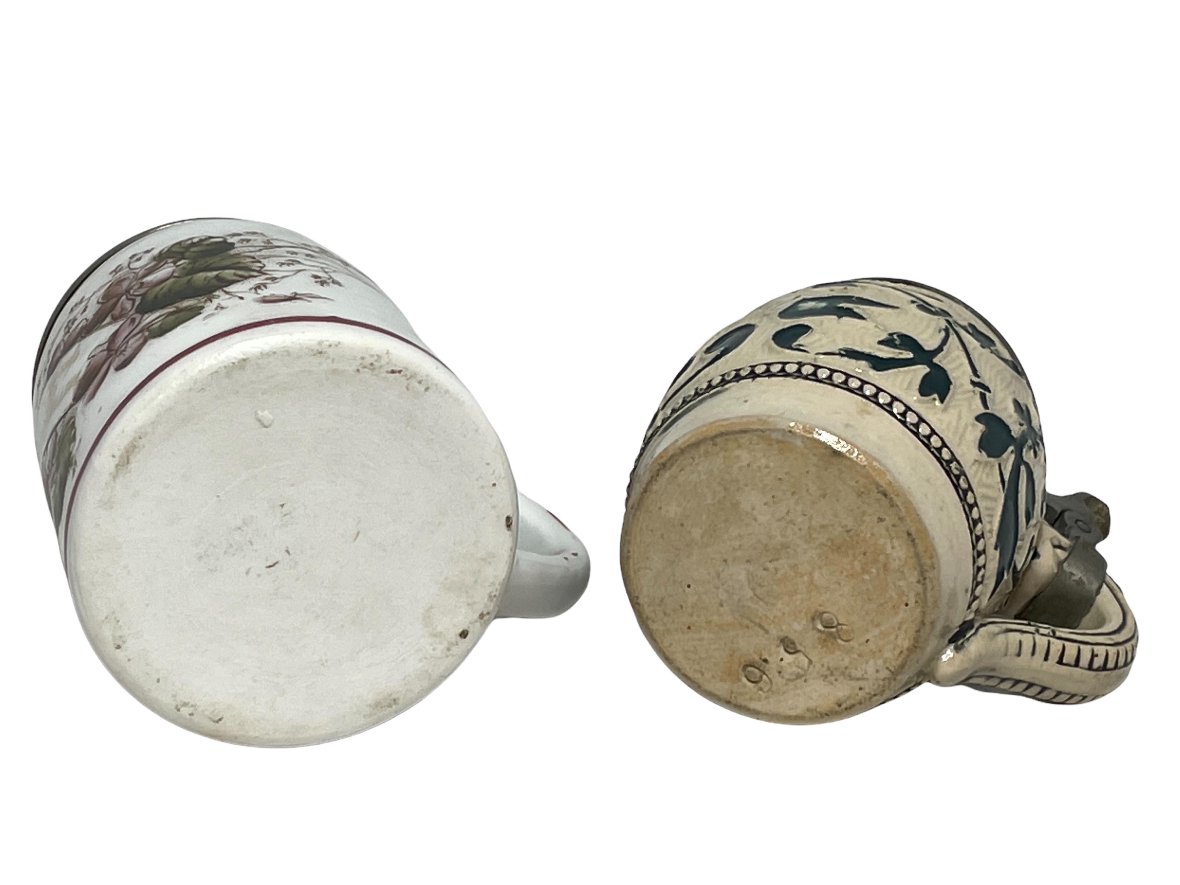 Early 20th Century Two Vintage Germany Miniature Lidded Beer Steins Ceramic, 1910s For Sale