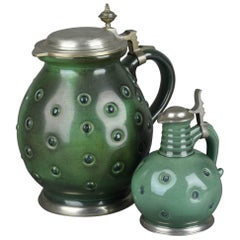 Two Vintage Green Pitchers by Eugen Wiedamann, Germany, 1950s-1960s