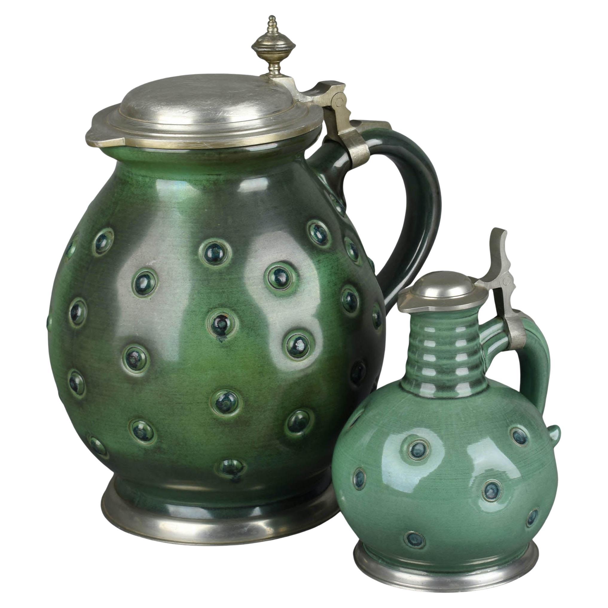 Dos jarras verdes vintage de Eugen Wiedamann, Alemania, años 50-60