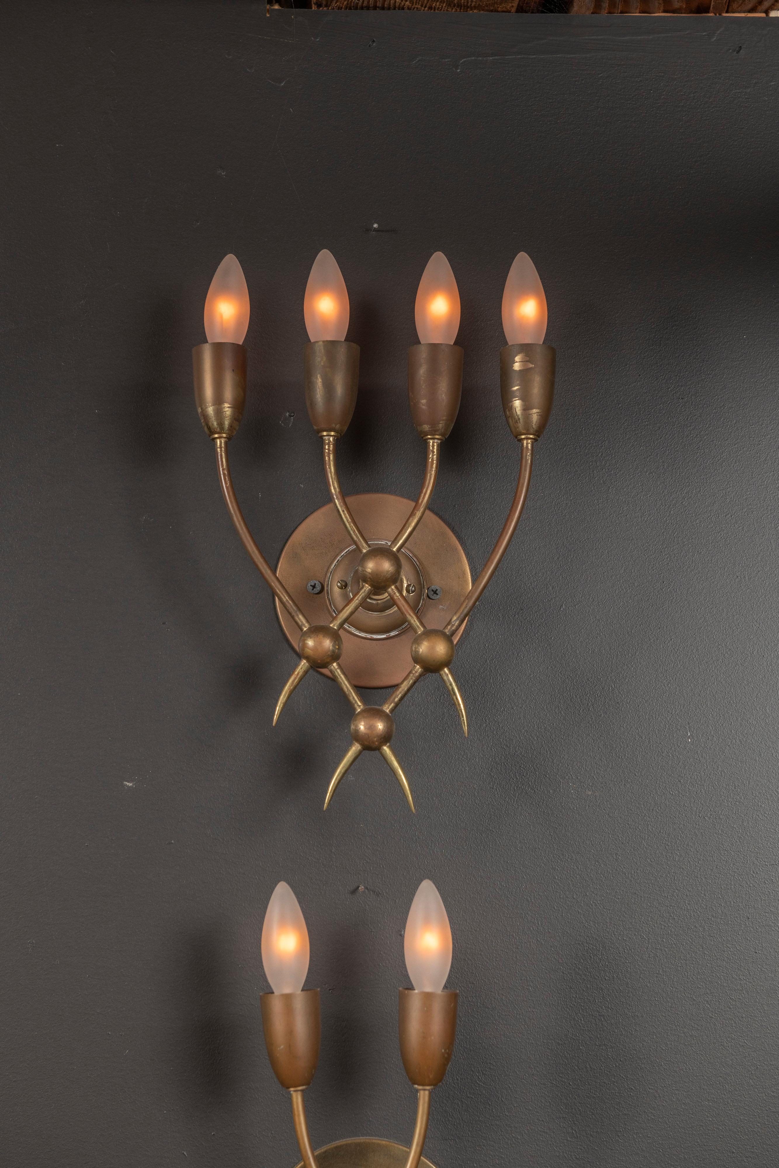 Brass Two Vintage Guglielmo Ulrich Sconces with Two Lights Each