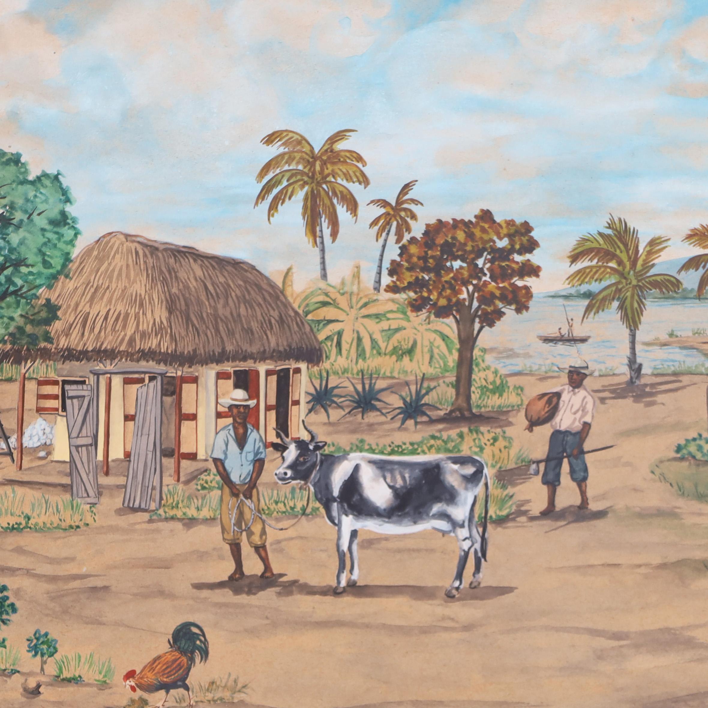 Bohémien Due acquerelli haitiani d'epoca su carta di D. A. Duclair in vendita
