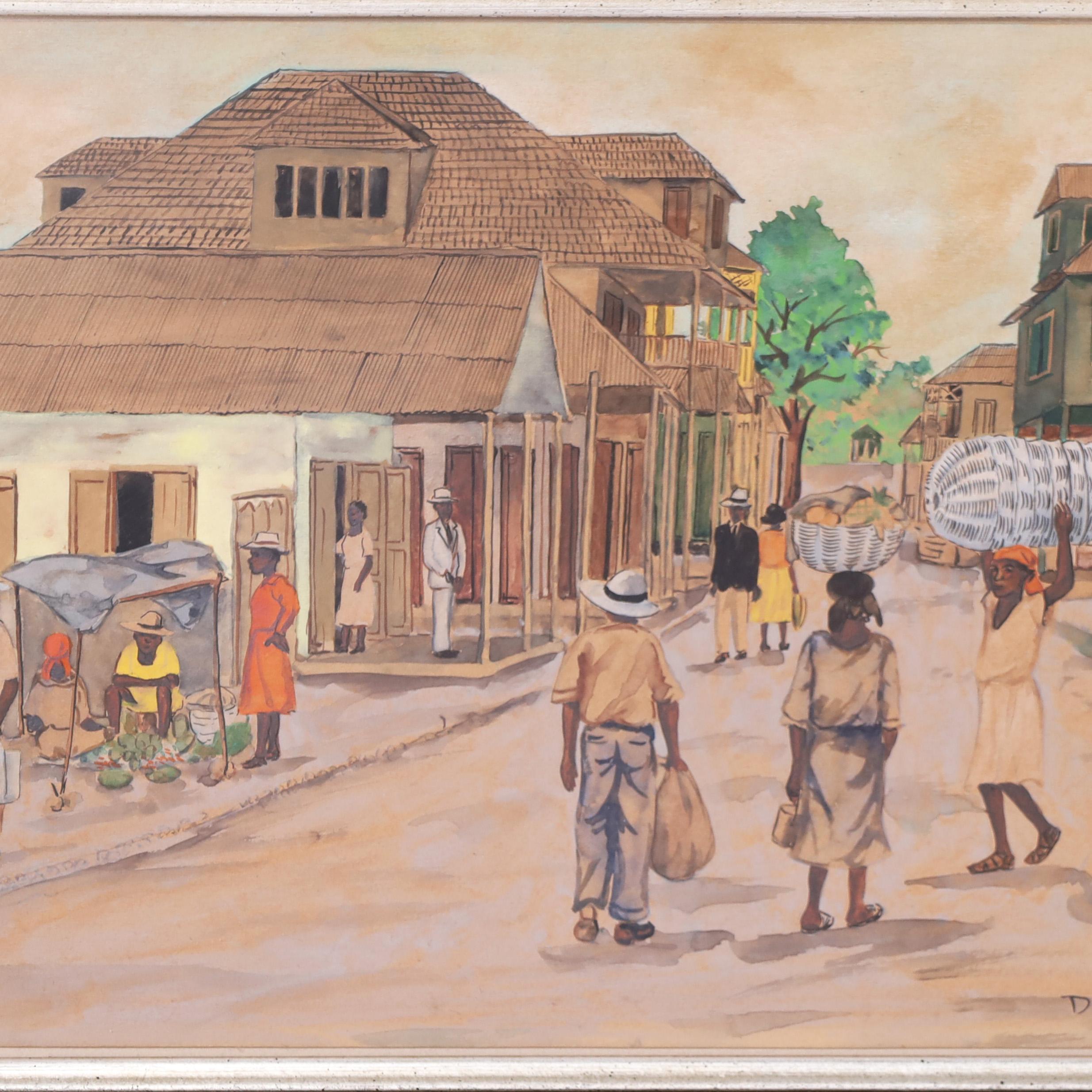 XX secolo Due acquerelli haitiani d'epoca su carta di D. A. Duclair in vendita