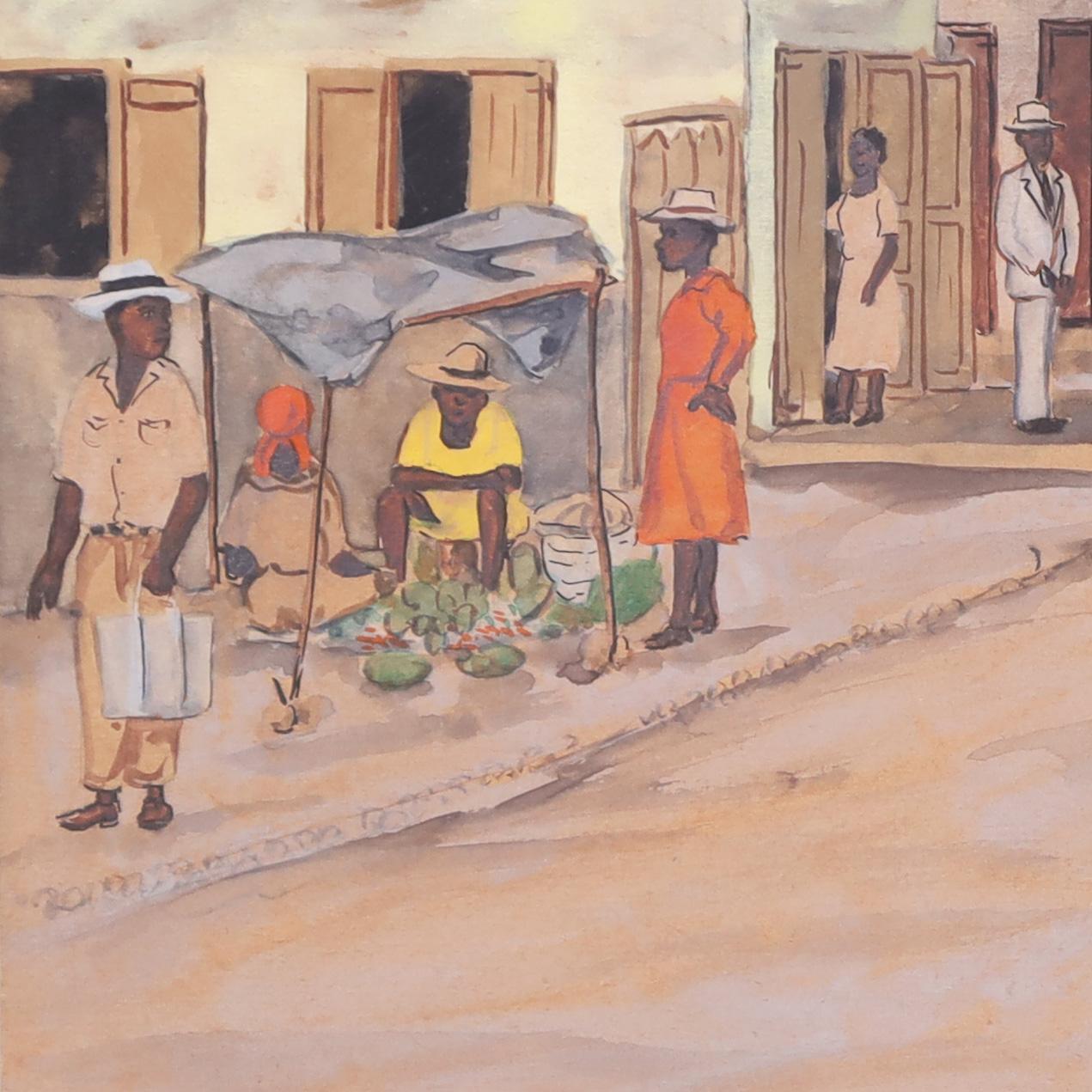 Legno Due acquerelli haitiani d'epoca su carta di D. A. Duclair in vendita