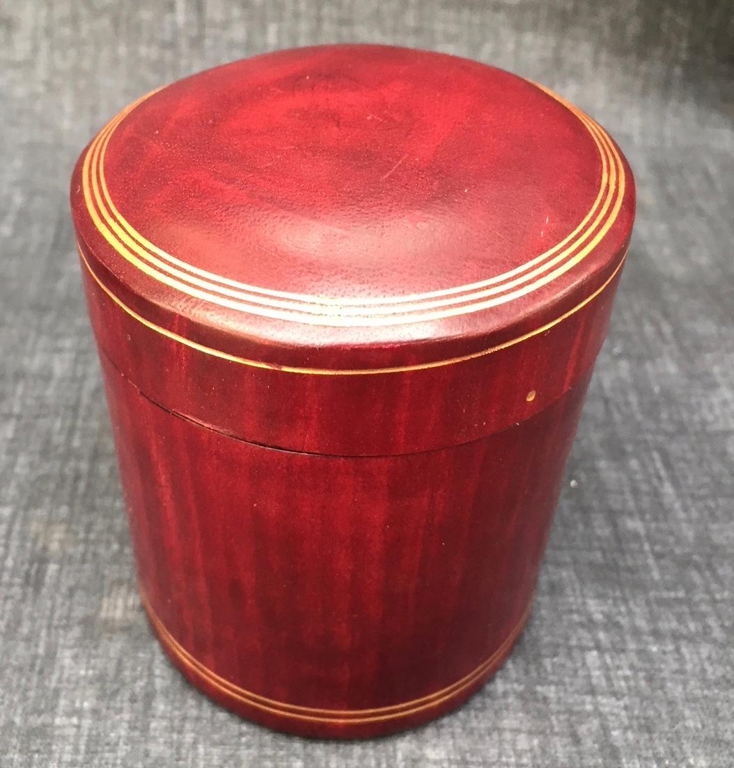 Two Vintage Italian Leather Bordeaux and Gold Desk Boxes For Sale 1