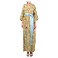 Two Vintage Japanese hand made floral silk over coat maxi robe gown kimonos