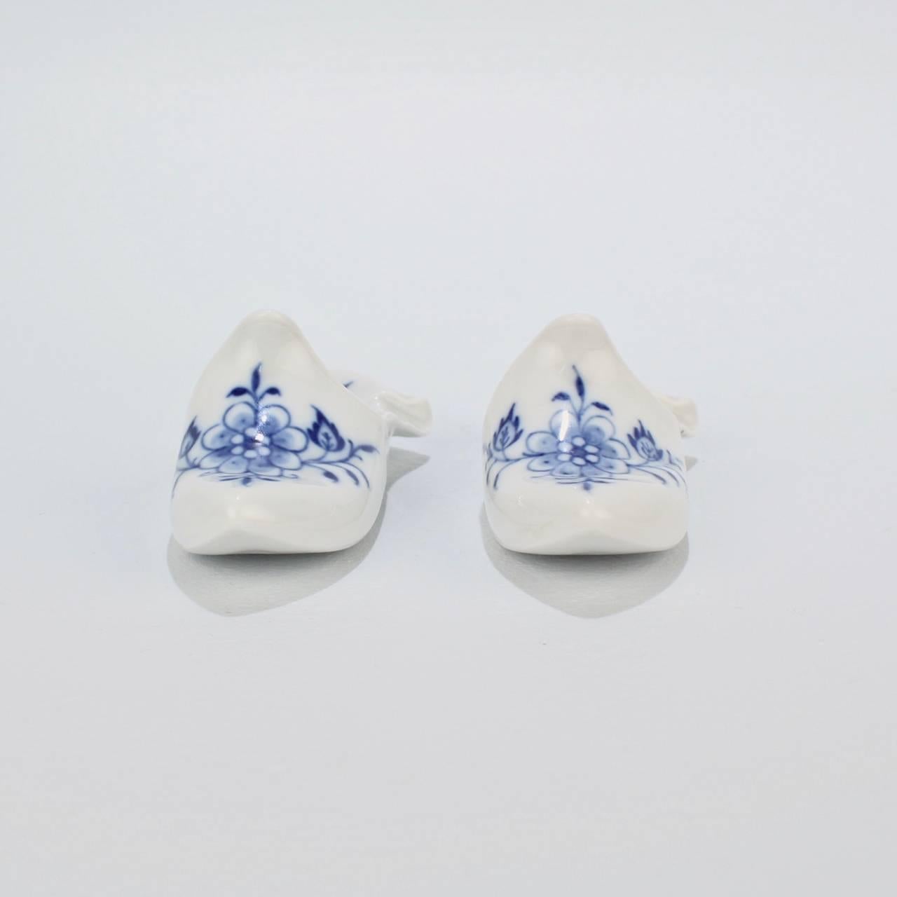 20th Century Two Vintage Meissen Porcelain Blue Onion Shoe or Slipper Form Paperweights