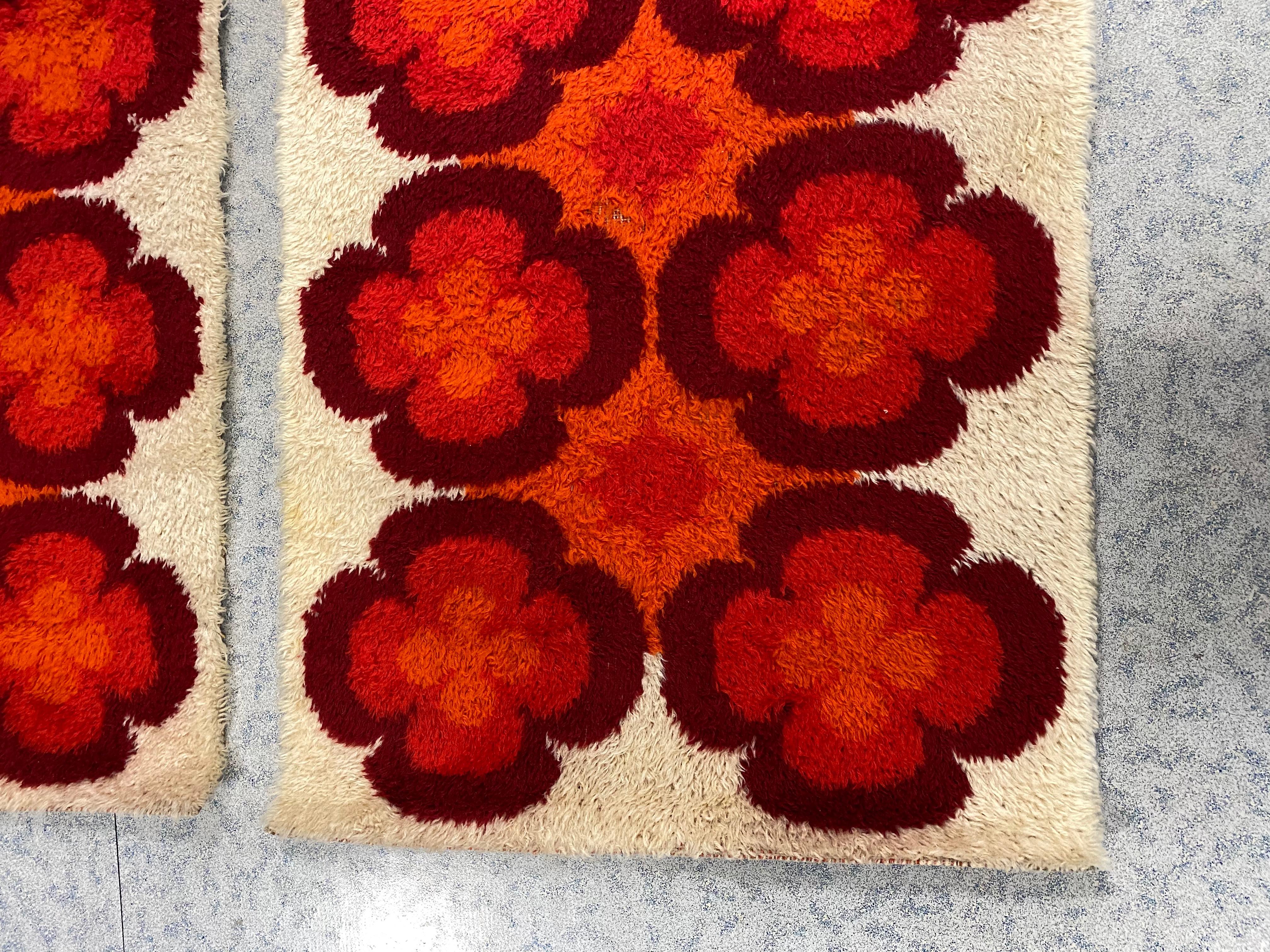 Two Vintage Mid-Century Modern Rya Accent Rug, German, 1970s For Sale 1