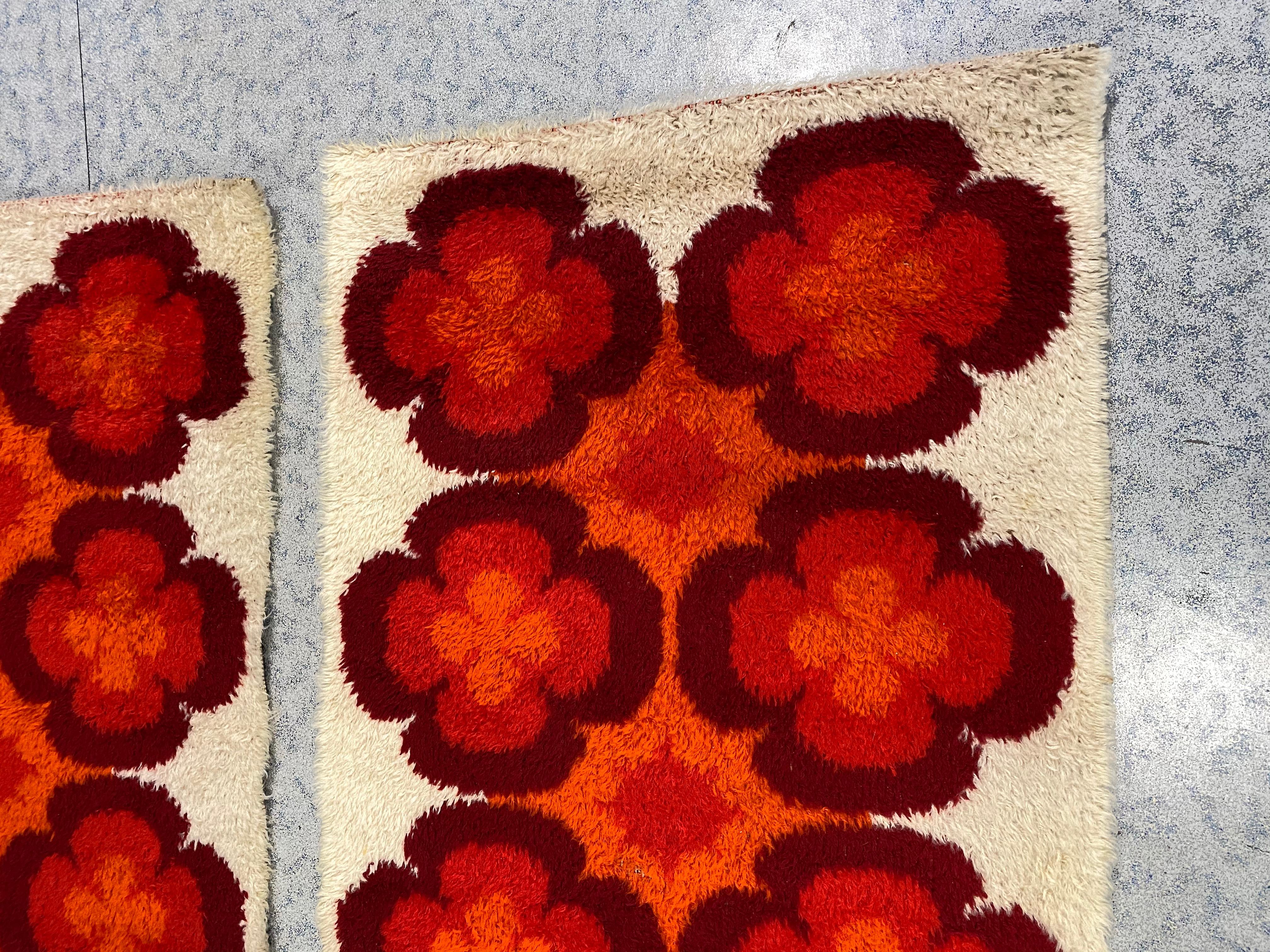Two Vintage Mid-Century Modern Rya Accent Rug, German, 1970s For Sale 2