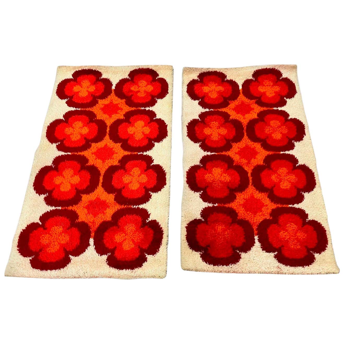 Two Vintage Mid-Century Modern Rya Accent Rug, German, 1970s For Sale ...