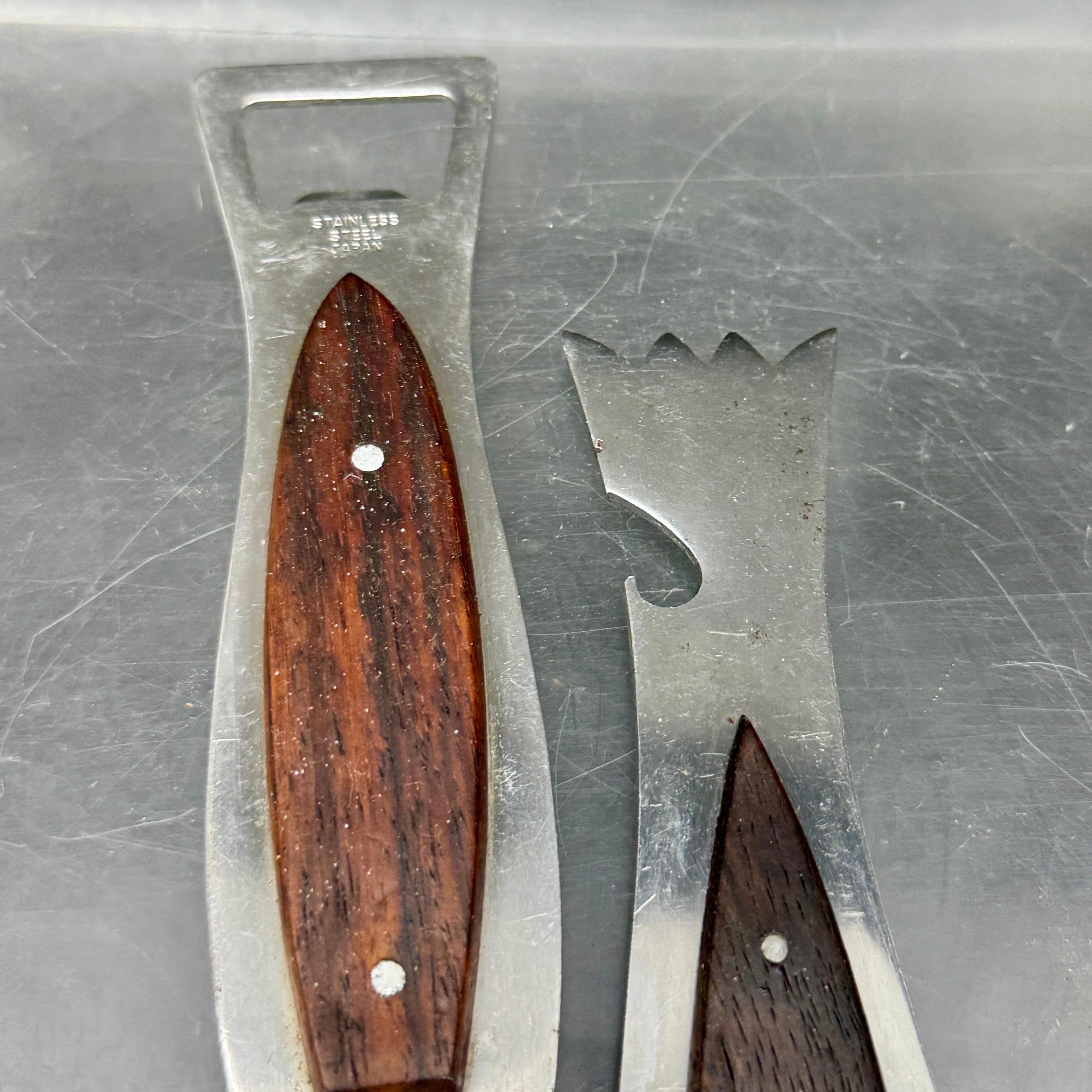 Two Vintage Mid-Century Shark Fish Stainless Barware Openers For Sale 3