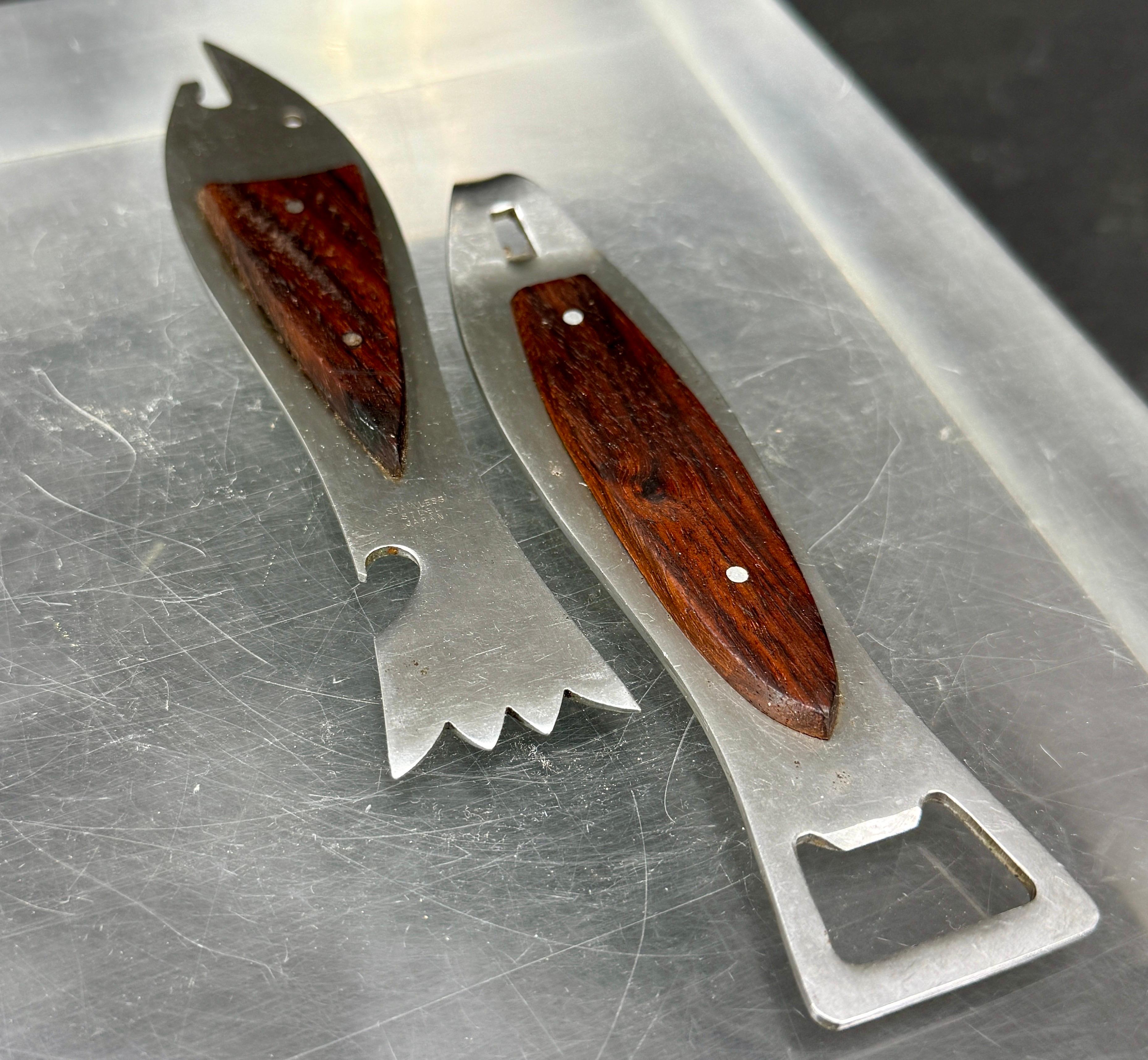 Two Vintage Mid-Century Shark Fish Stainless Barware Openers For Sale 4