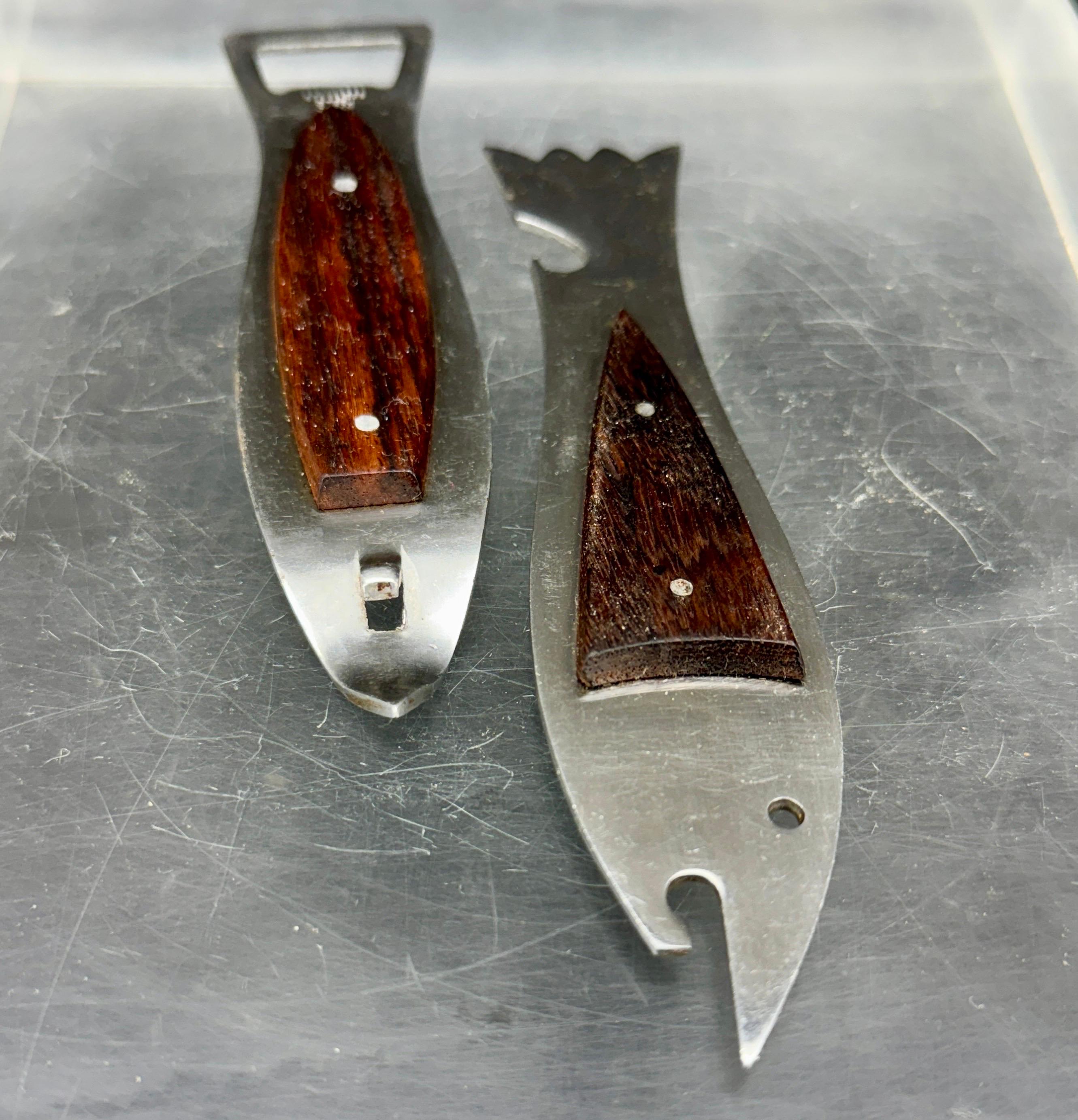 Two Vintage Mid-Century Shark Fish Stainless Barware Openers For Sale 5
