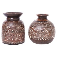 Dos vasijas marroquíes vintage con incrustaciones de hueso, precio individual