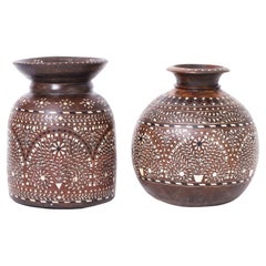 Two Vintage Moroccan Vessels with Bone Inlays, Priced Individually